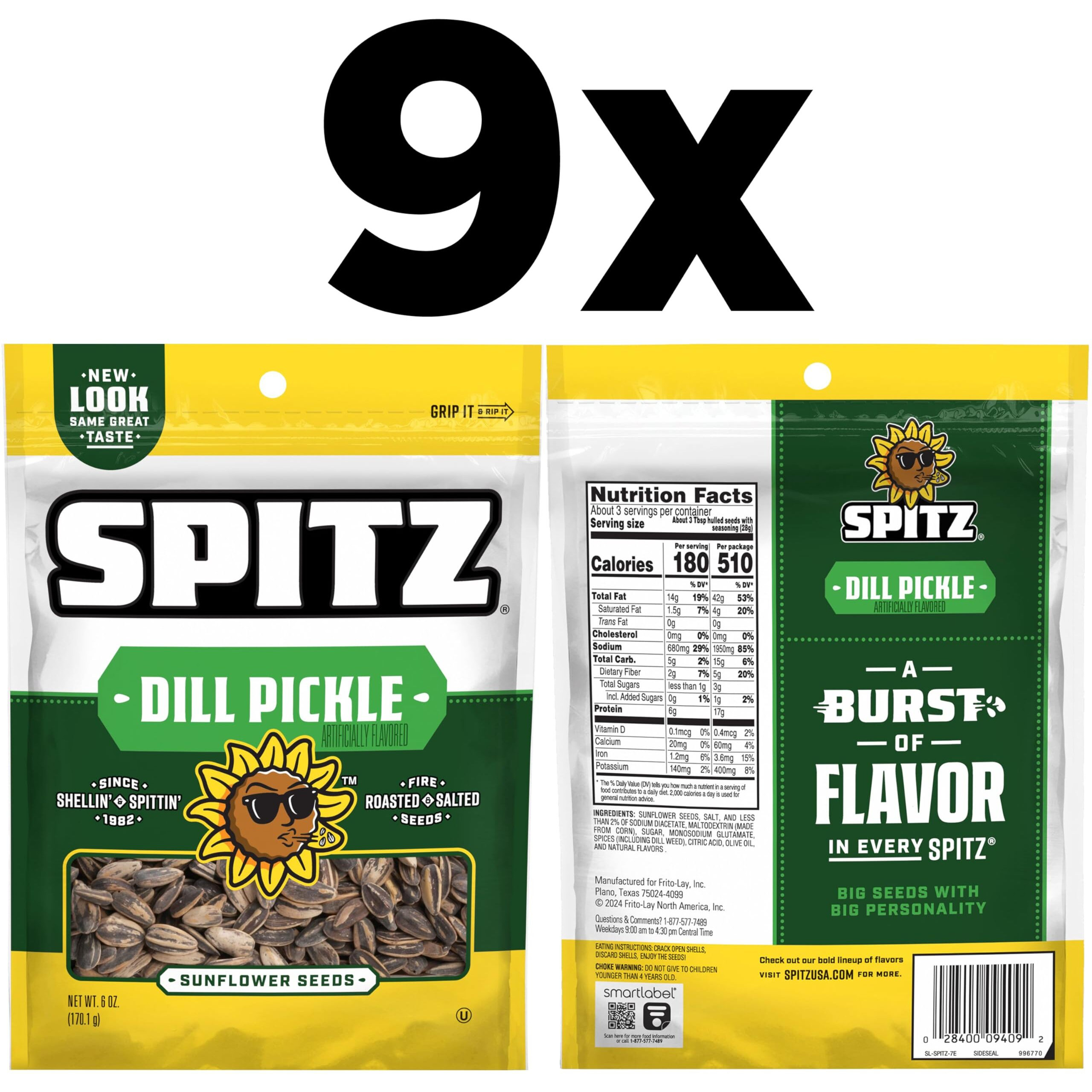 Spitz Sunflower Seeds, Dill Pickle, 6 Ounce (Pack Of 9)