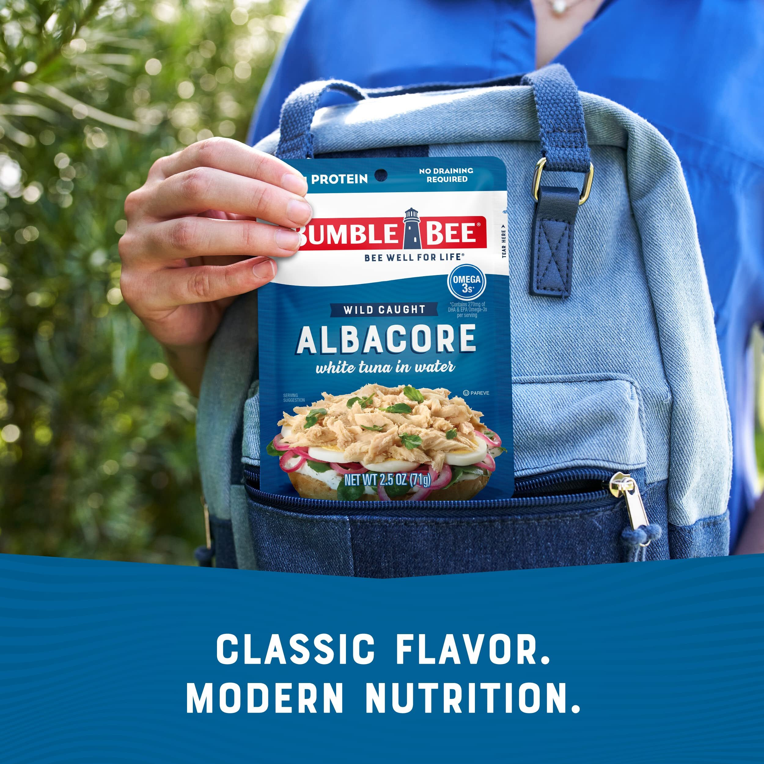 Bumble Bee Solid White Albacore Tuna In Water, 5 Oz Pouch (Pack Of 12) - Wild Caught Tuna - 33G Protein Per Serving, High In Omega-3S - Non-Gmo, Gluten Free, Kosher - No Draining Required