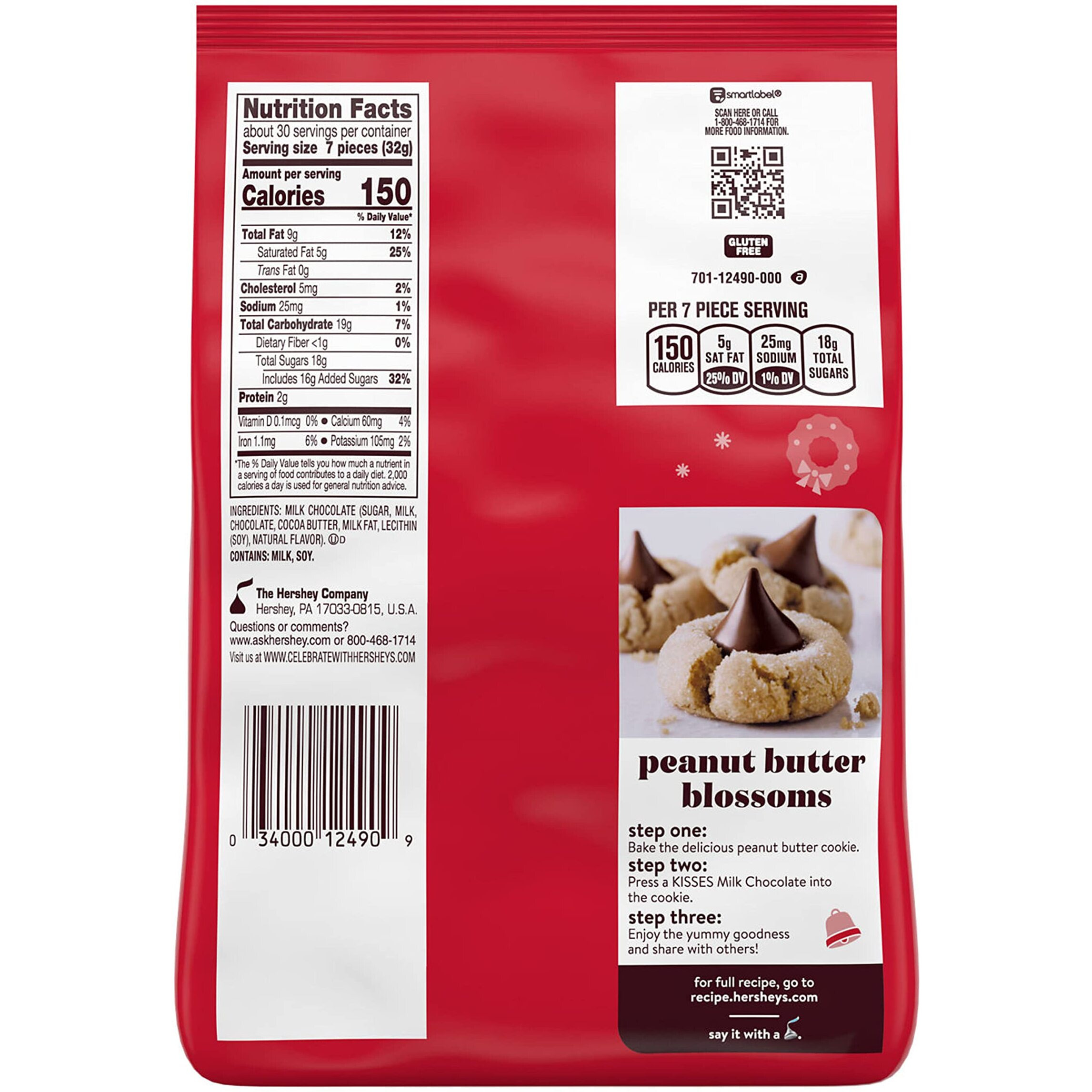 Hershey's Kisses Milk Chocolate, Christmas Candy Bag, 34.1 Oz