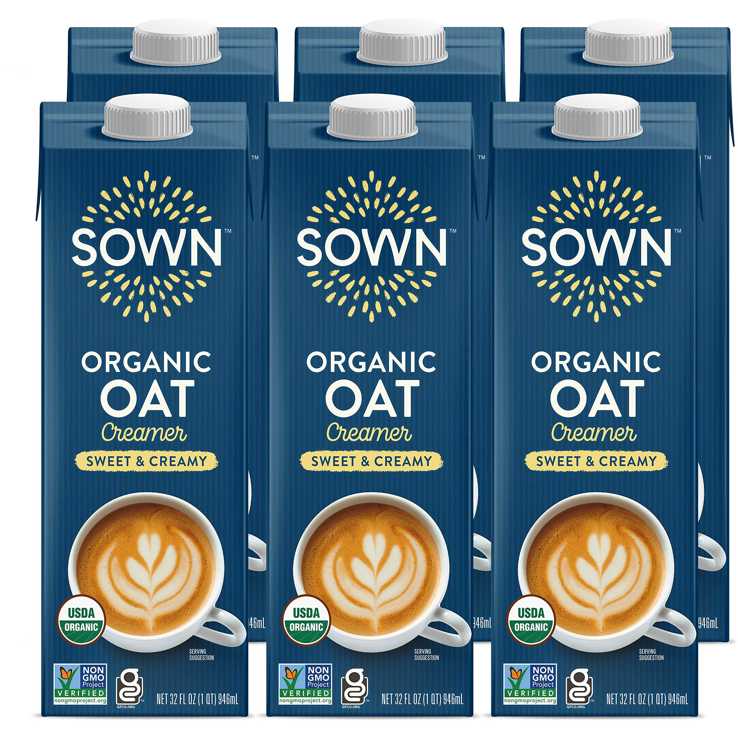 Sown Organic Oat Creamer Sweet & Creamy - Barista Oat Milk Non Dairy Coffee Creamer - Plant Based, Dairy-Free, Vegan, Gluten-Free, Non-Gmo, Shelf Stable - 32Oz (Pack Of 6)