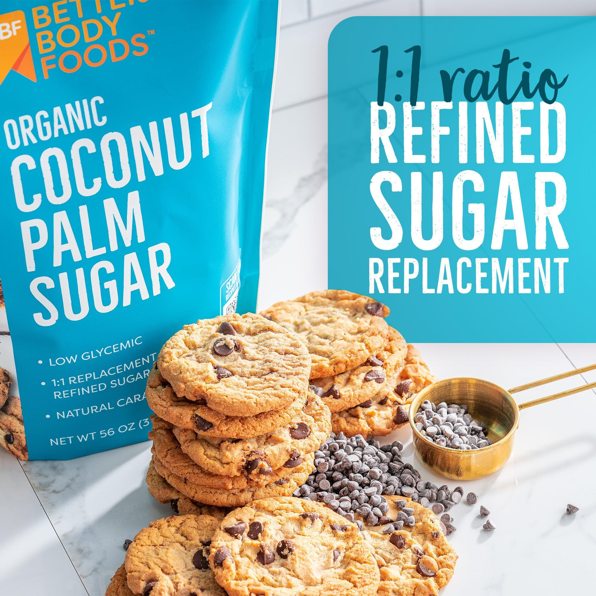 Betterbody Foods Organic Coconut Palm Sugar, Gluten-Free, Non-Gmo, Low Glycemic Sugar Substitute, 3.5 Lbs, 56 Ounces