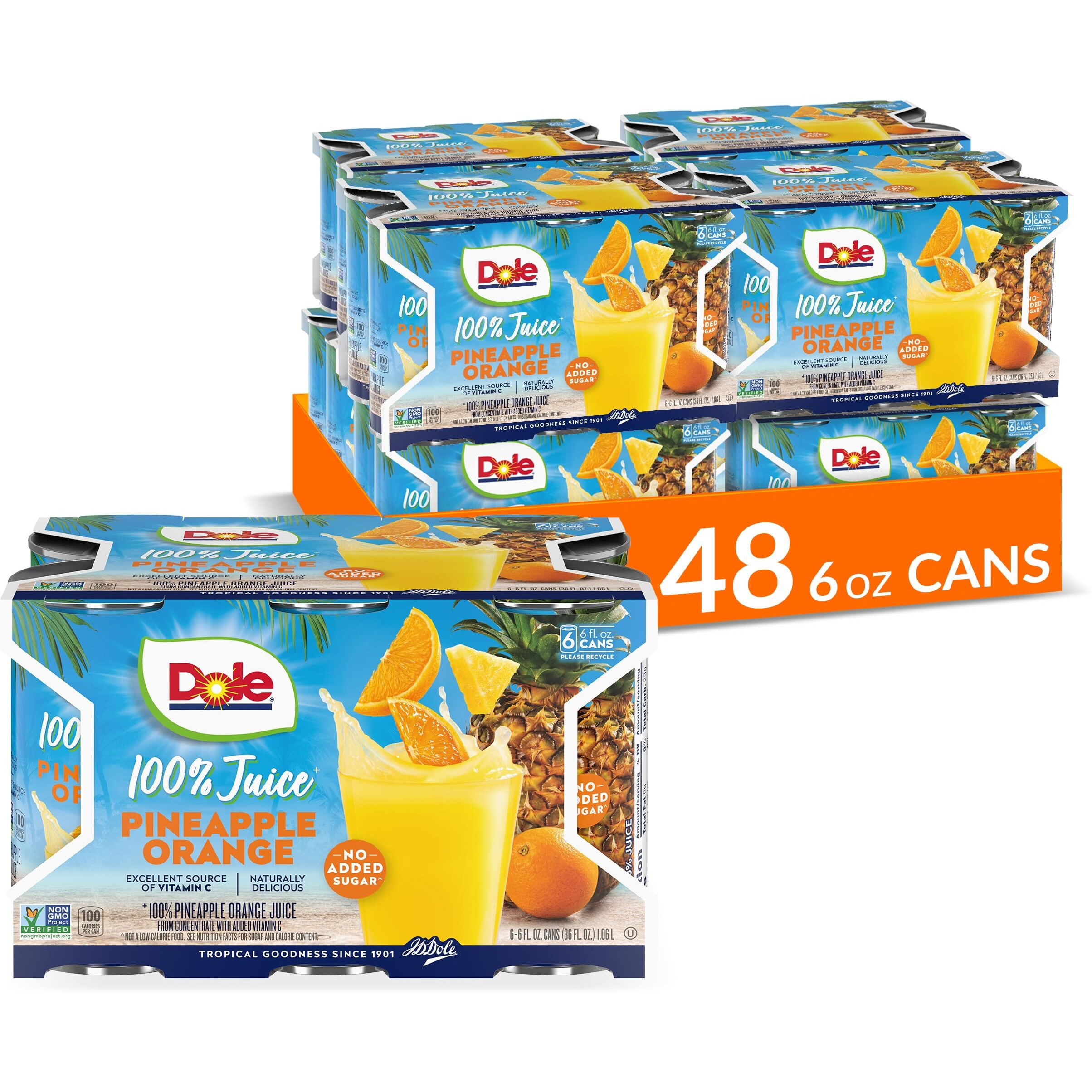 Dole Pineapple Orange Juice, 100% Fruit Juice With Added Vitamin C, 6 Fl Oz (Pack Of 6), 48 Total Cans