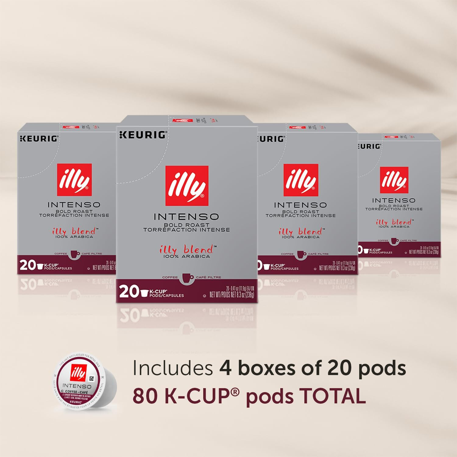 Illy Coffee K Cups - Coffee Pods For Keurig Coffee Maker - Intenso Dark Roast - Notes Of Cocoa & Dried Fruit - Bold, Flavorful & Full-Bodied Flavor Of Pods Coffee - No Preservatives - 20 Count, 4 Pack