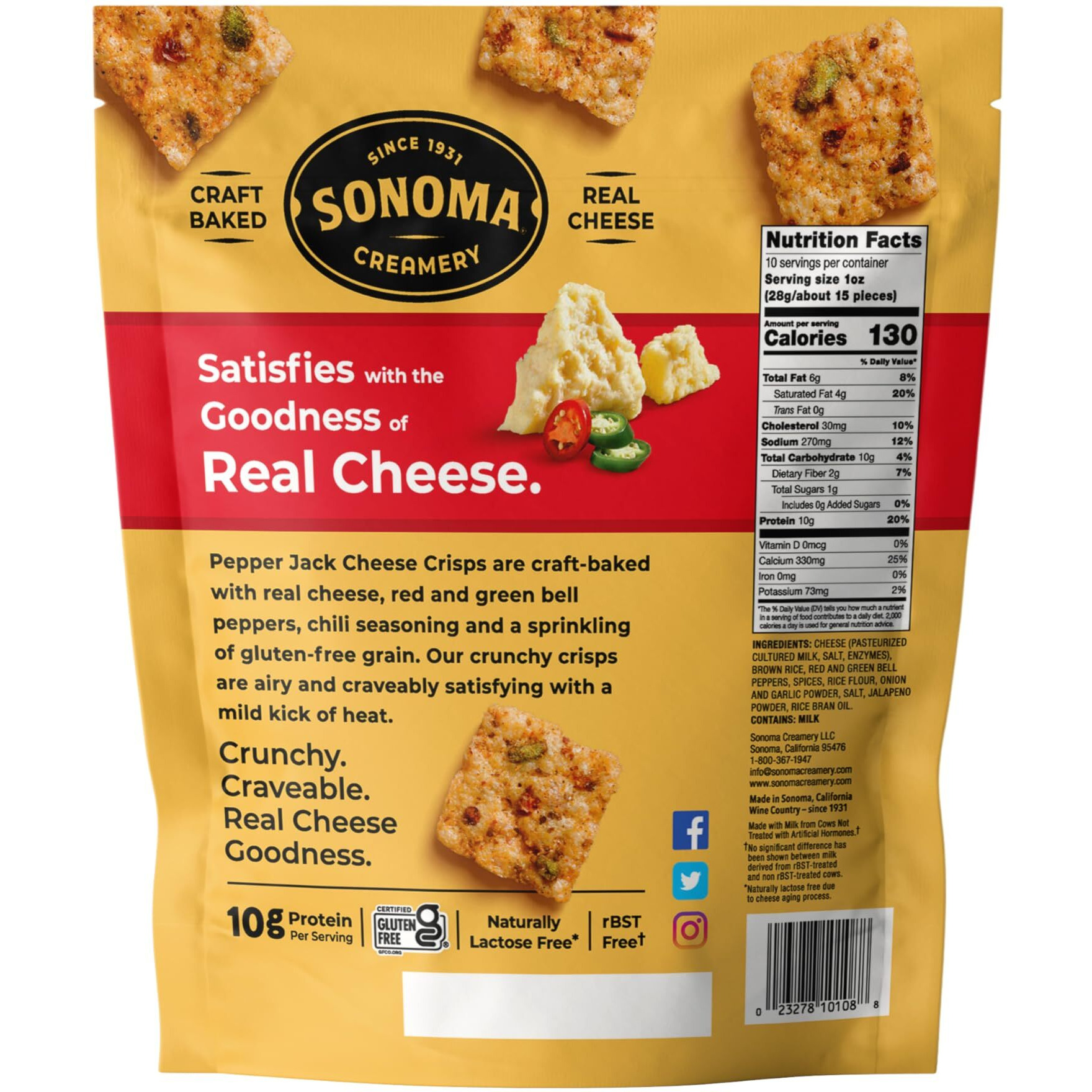 Sonoma Creamery - Cheese Crisps, Pepper Jack, 10 Oz (1 Count) | Savory Snack | High Protein | Low Carb | Gluten Free | Keto-Friendly