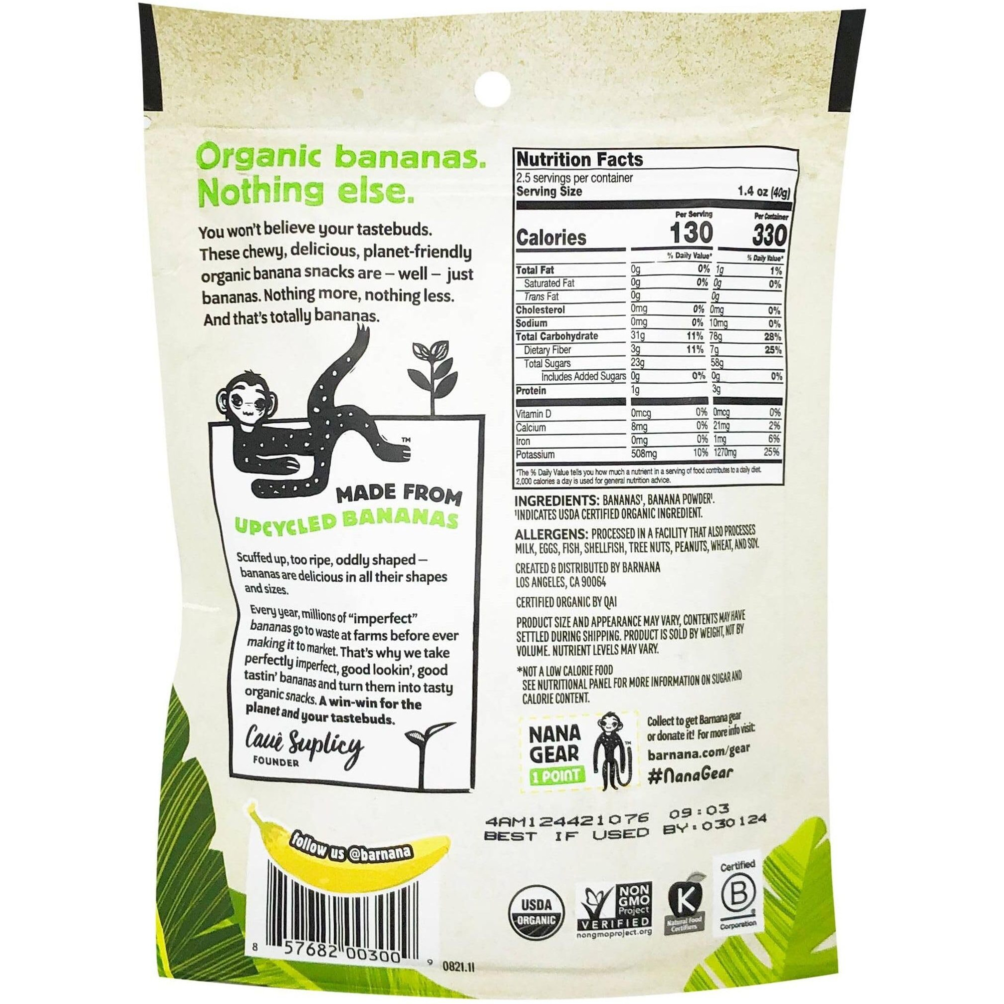 Barnana Organic Chewy Banana Bites, Original, 3.5 Ounce (Pack Of 1) - Packaging May Vary