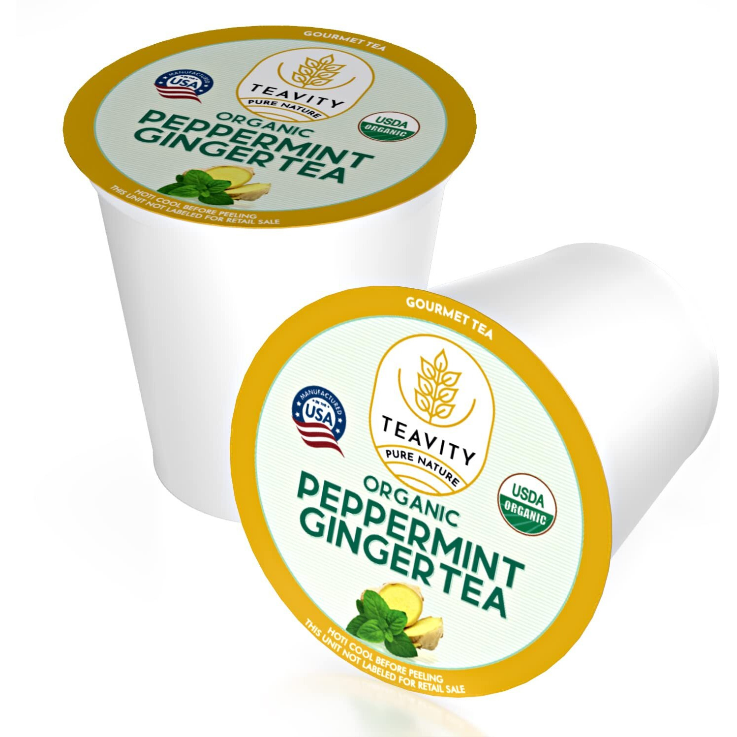 Organic Ginger Tea Pods For Keurig With Organic Peppermint Tea - Decaf Tea For K Cup Brewing Peppermint Ginger By Teavity (12 Tea Pods)