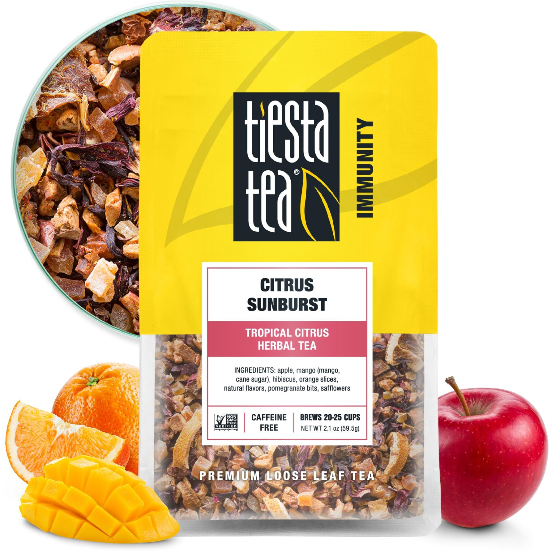 Tiesta Tea - Citrus Sunburst | Tropical Citrus Herbal Tea | Premium Loose Leaf Tea Blend | Non-Caffeinated Fruit Tea | Make Hot Or Iced Tea & Brews Up To 25 Cups - 2.1 Ounce Resealable Pouch