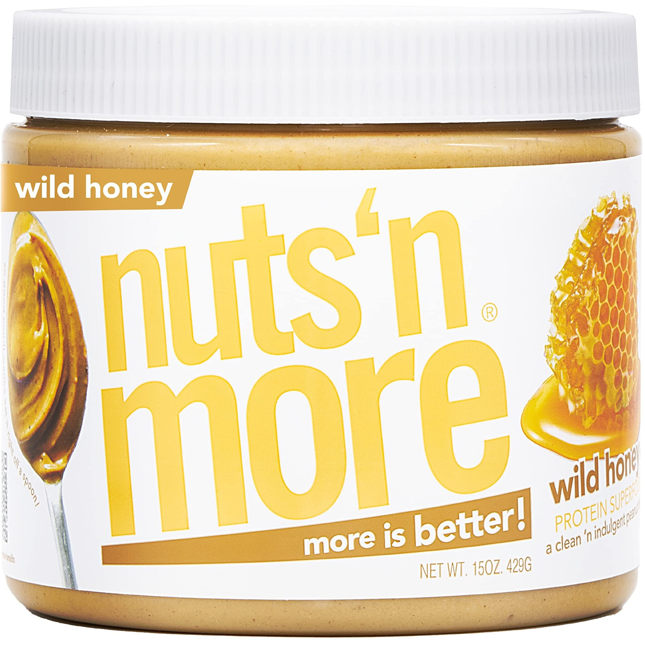 Nuts N More Wild Honey Peanut Butter Spread, All Natural Keto Snack, Low Carb, Low Sugar, Gluten Free, Non-Gmo, High Protein Flavored Nut Butter (15 Oz Jar)