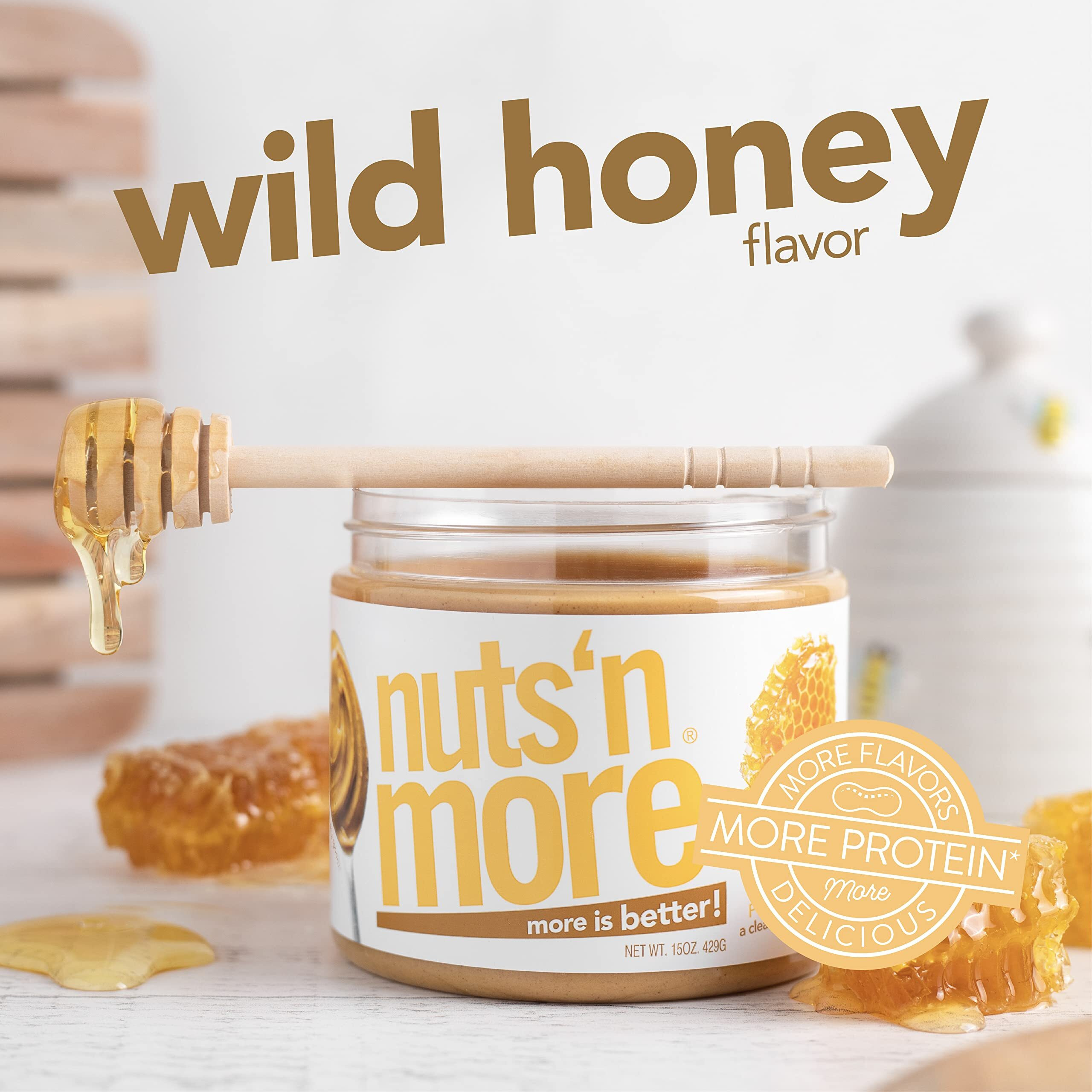 Nuts N More Wild Honey Peanut Butter Spread, All Natural Keto Snack, Low Carb, Low Sugar, Gluten Free, Non-Gmo, High Protein Flavored Nut Butter (15 Oz Jar)