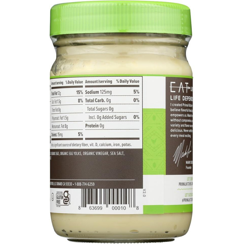 Primal Kitchen - Paleo Approved Avocado Oil Mayo, 12 Oz (4 Jars)