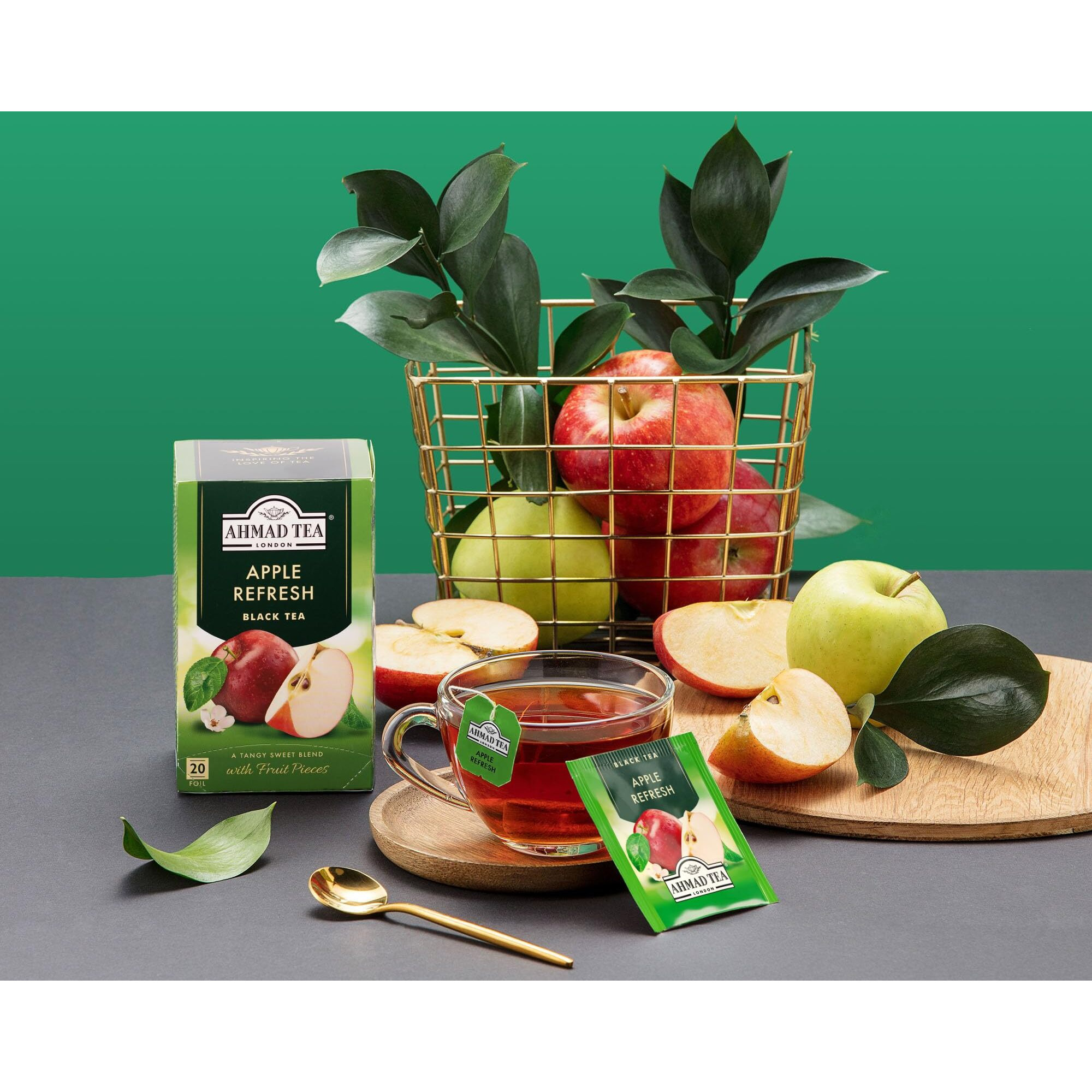 Ahmad Tea Black Tea, Apple Refresh Teabags, 20 Ct (Pack Of 6) - Caffeinated & Sugar-Free
