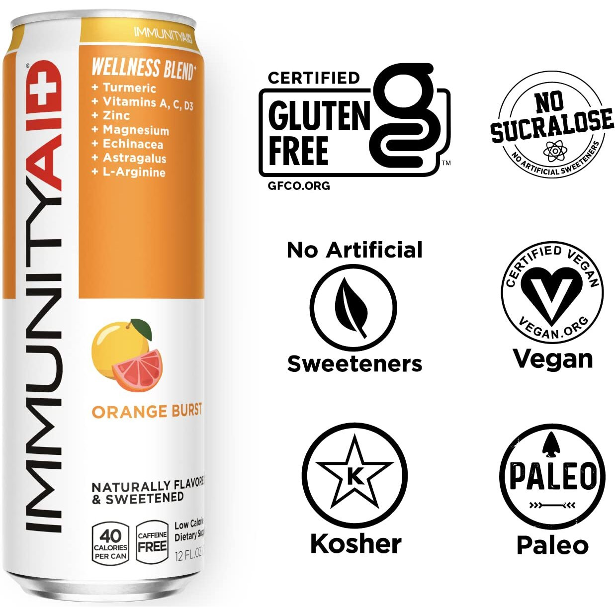 Immunityaid Wellness Blend, With Echinacea, Zinc, Astragalus And Vitamin C, Only 45 Calories, 100% Clean, Vegan And Gluten-Free, No Artificial Flavors, Sodium Or Caffeine, 12 Fl Oz (Pack Of 4)
