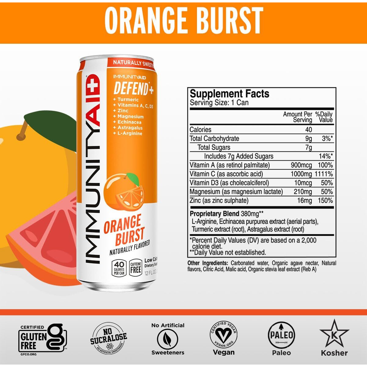 Immunityaid Wellness Blend, With Echinacea, Zinc, Astragalus And Vitamin C, Only 45 Calories, 100% Clean, Vegan And Gluten-Free, No Artificial Flavors, Sodium Or Caffeine, 12 Fl Oz (Pack Of 4)