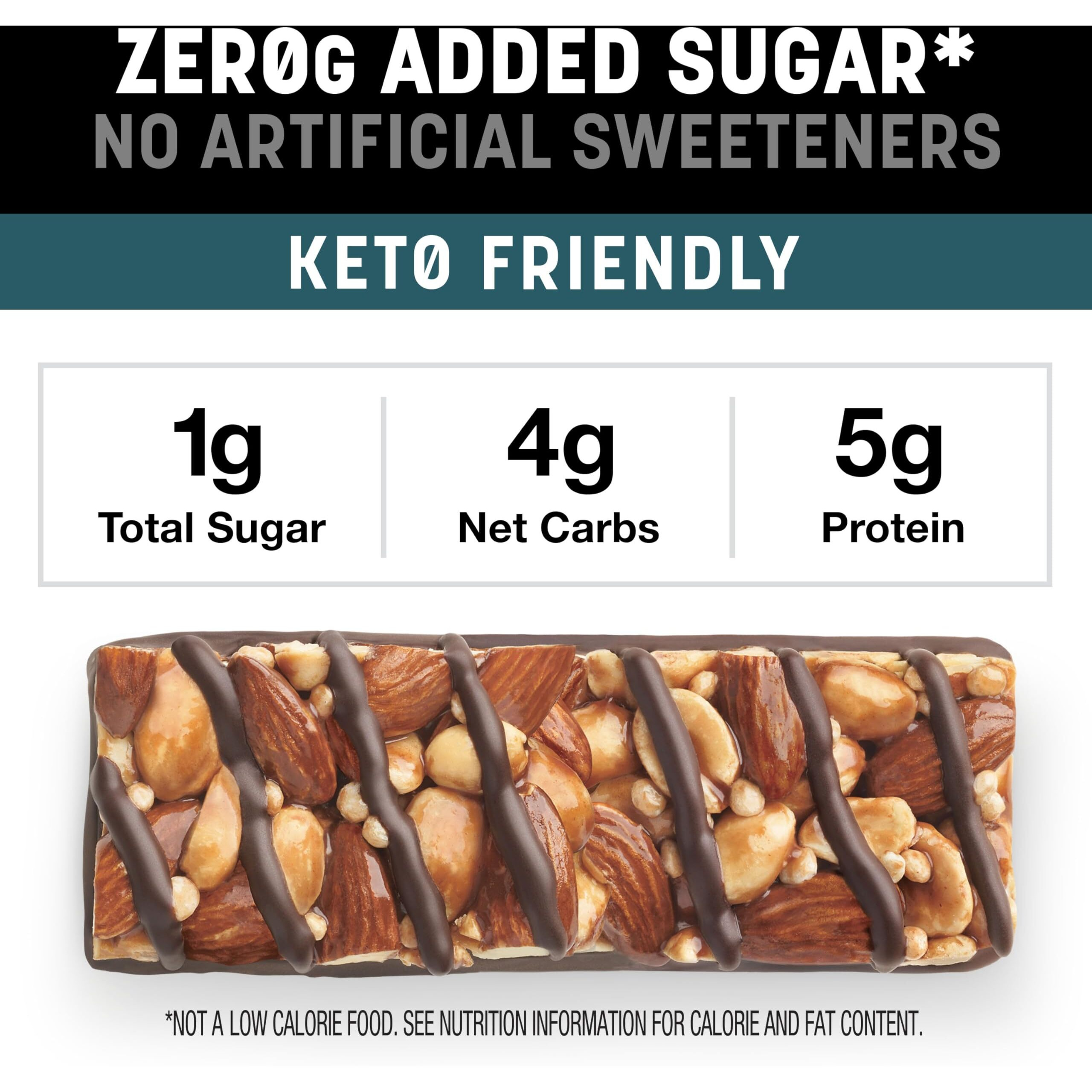 Kind Zero Added Sugar Bars, Keto Friendly Snacks, Variety Pack, 6.2Oz Box (15 Bars)