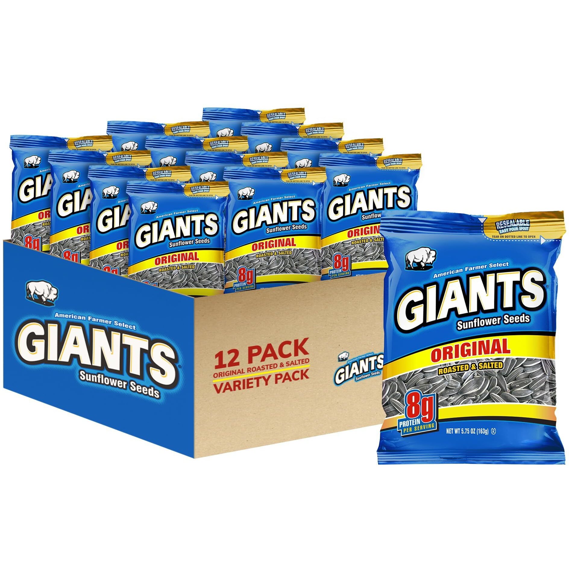 Giants Original Salted Jumbo Sized Sunflower Seeds 5.75-Ounce Bags (Pack Of 12)