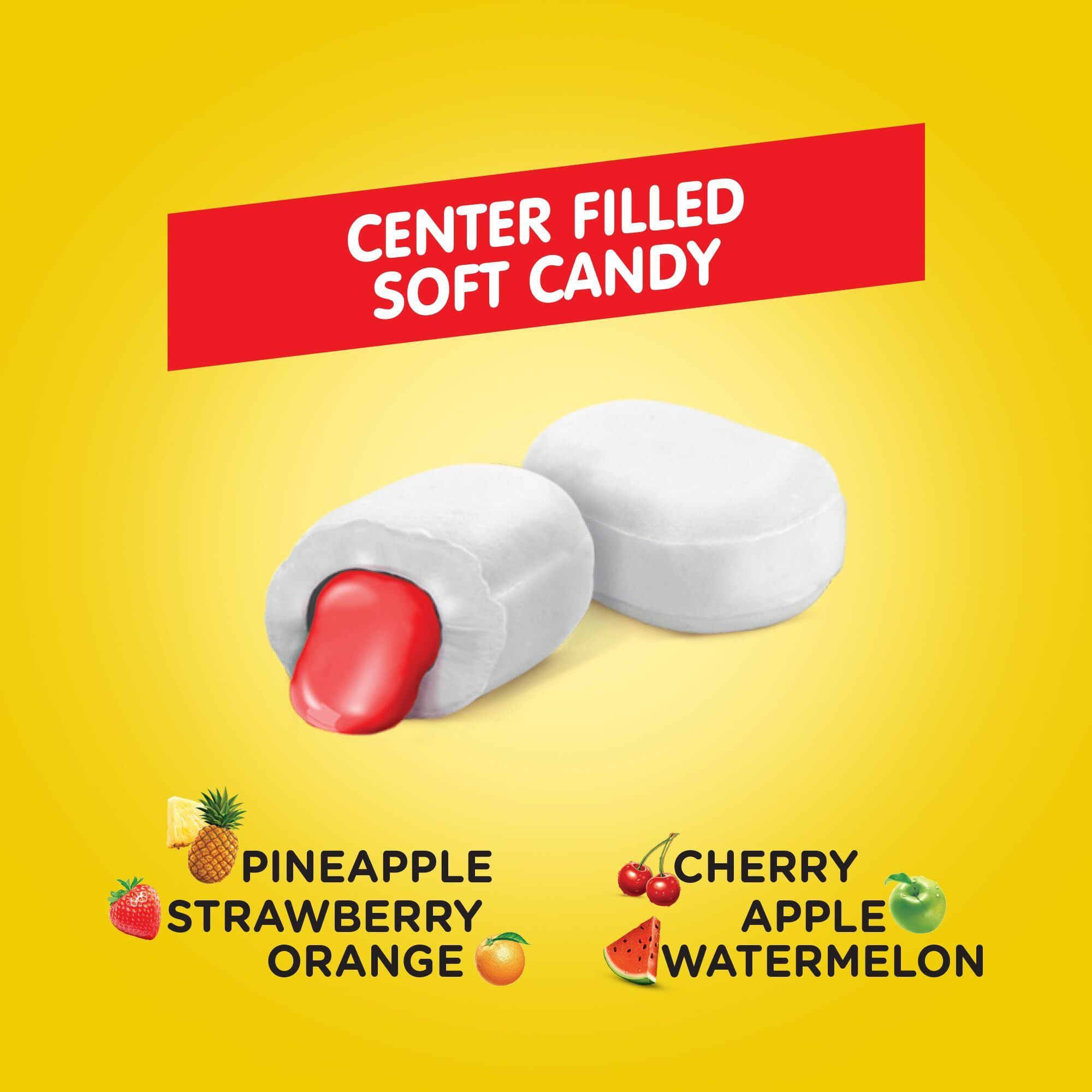 Candy Break Toffix Fruit Chews With Assorted Fruit Flavored Filling 2.2 Lb Bag - Strawberry, Apple, Watermelon, Cherry, Pineapple, Orange Variety Pack - Made With Fruit Juice - Individually Wrapped - Best For Office Snacks And Household Pantry