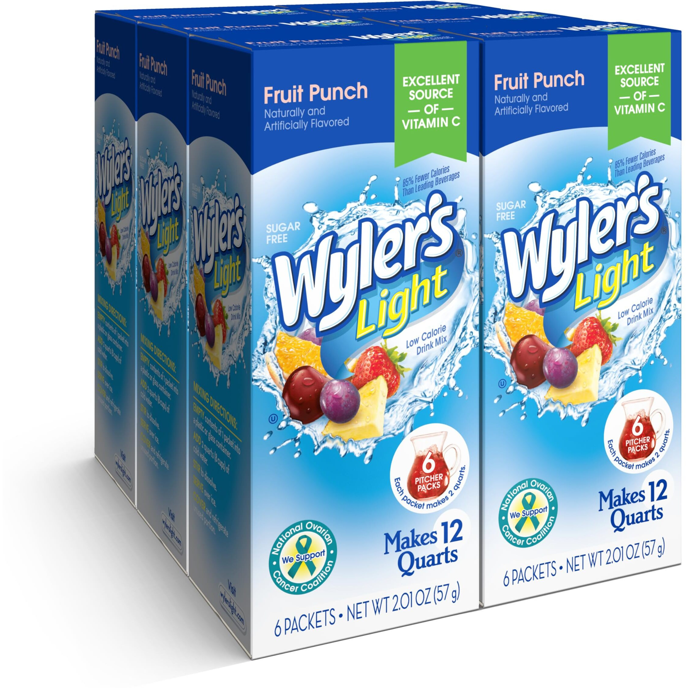 Wyler's Light Pitcher Packs, Water Drink Mix, Fruit Punch, 6 Boxes (36 Pitcher Packets)