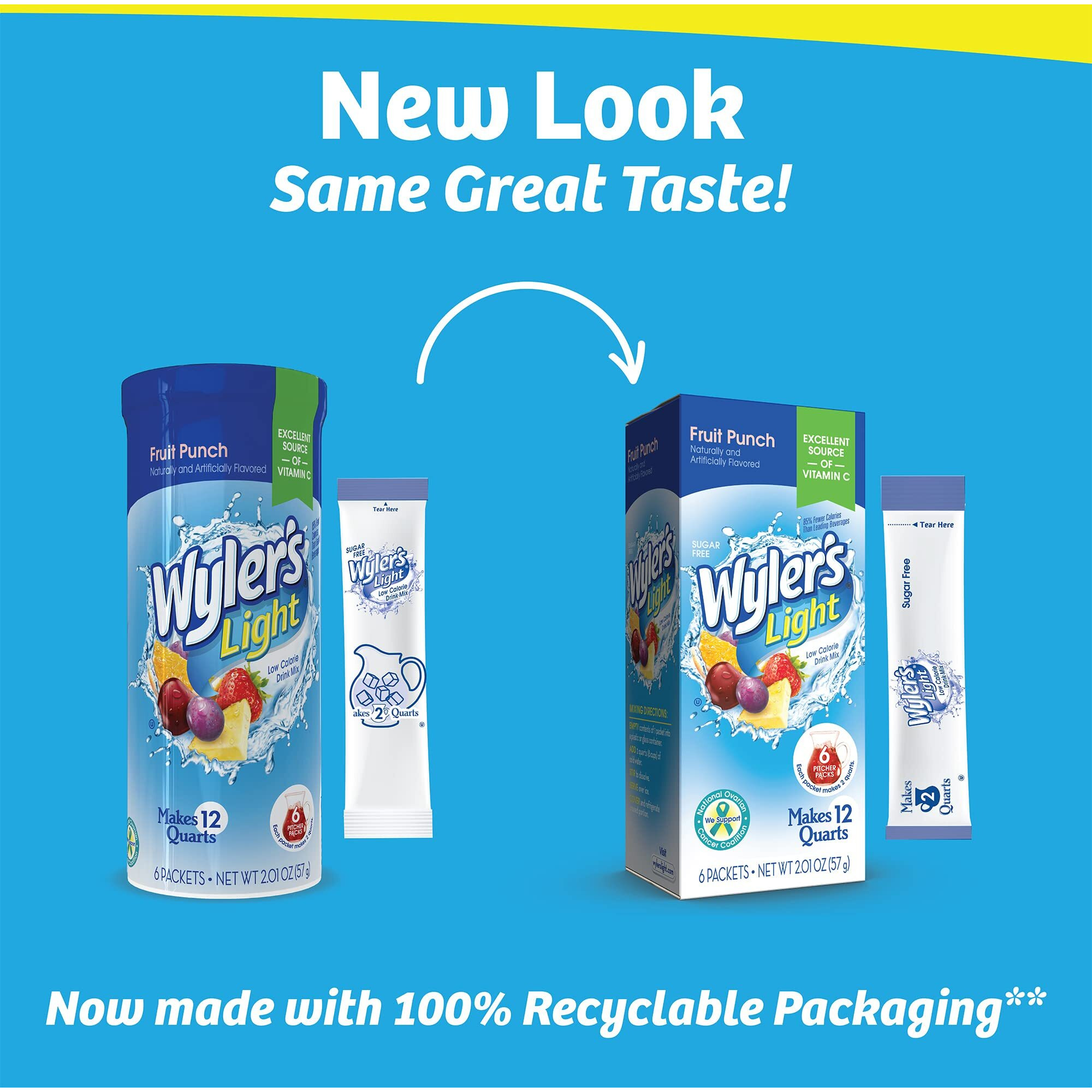 Wyler's Light Pitcher Packs, Water Drink Mix, Fruit Punch, 6 Boxes (36 Pitcher Packets)