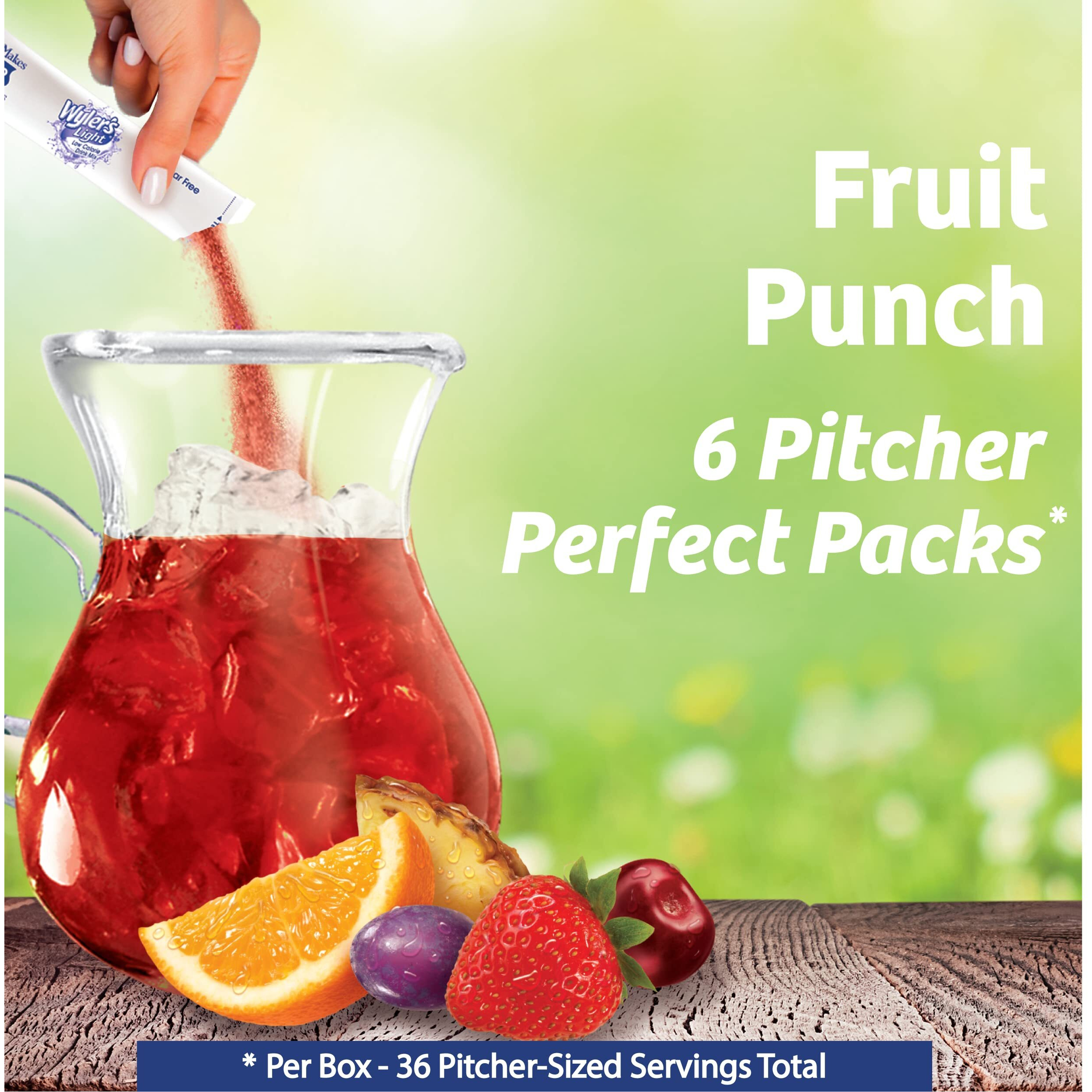 Wyler's Light Pitcher Packs, Water Drink Mix, Fruit Punch, 6 Boxes (36 Pitcher Packets)