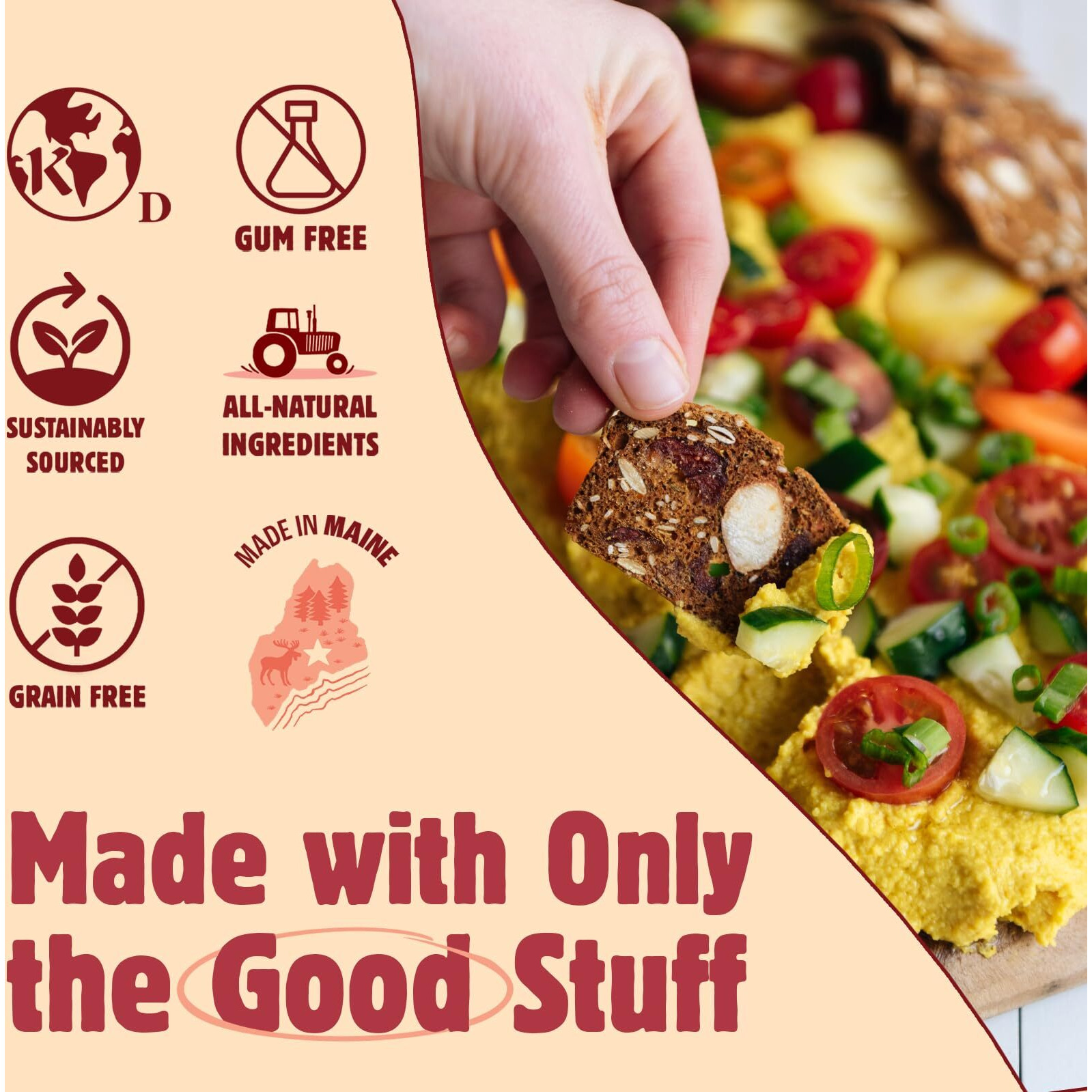 Maine Crisp Cranberry Almond Crisps, 4 Pack - Snack Crackers, Grain Free, Non-Gmo - Sweet & Savory Flavor, For Cheese Boards, Salad Toppings & Jams