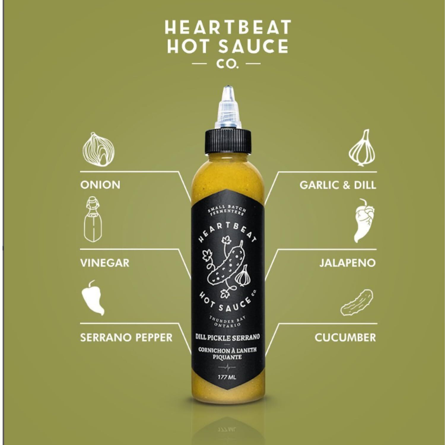 Heartbeat Hot Sauce Co. - Dill Pickle Serrano Hot Sauce, 6 Oz. - Small Batch & Handmade, Vegan, Gluten Free, Preservative Free