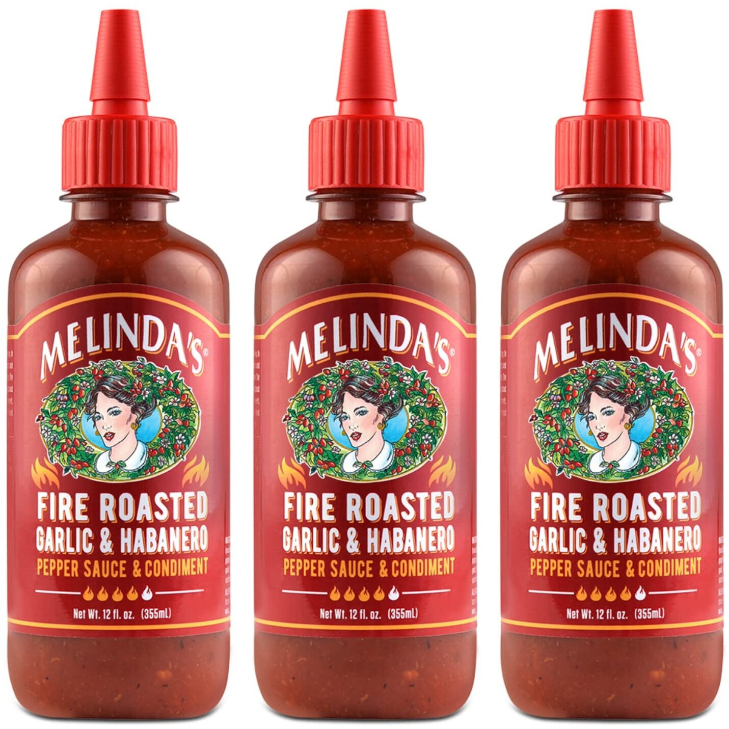 Melindas Fire Roasted Garlic & Habanero Hot Sauce - Craft Hot Sauce With Slow Roasted Garlic, Roasted Habanero Peppers, Lime Juice - Richy & Smoky Habanero Hot Sauce 12Oz, 3 Pack