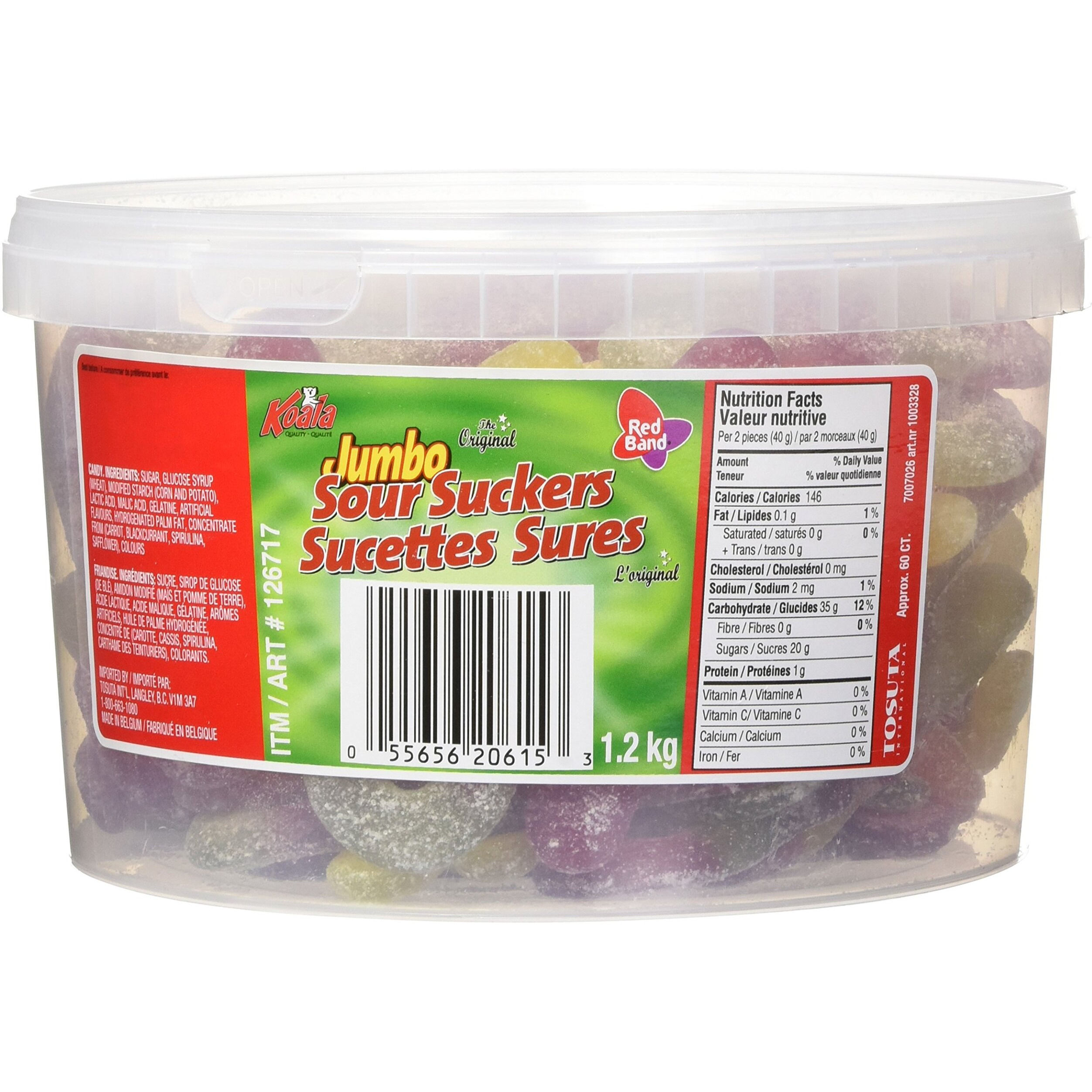 Koala Sour Suckers Gummy Candy, 1.2Kg/42.32Oz 60 Count