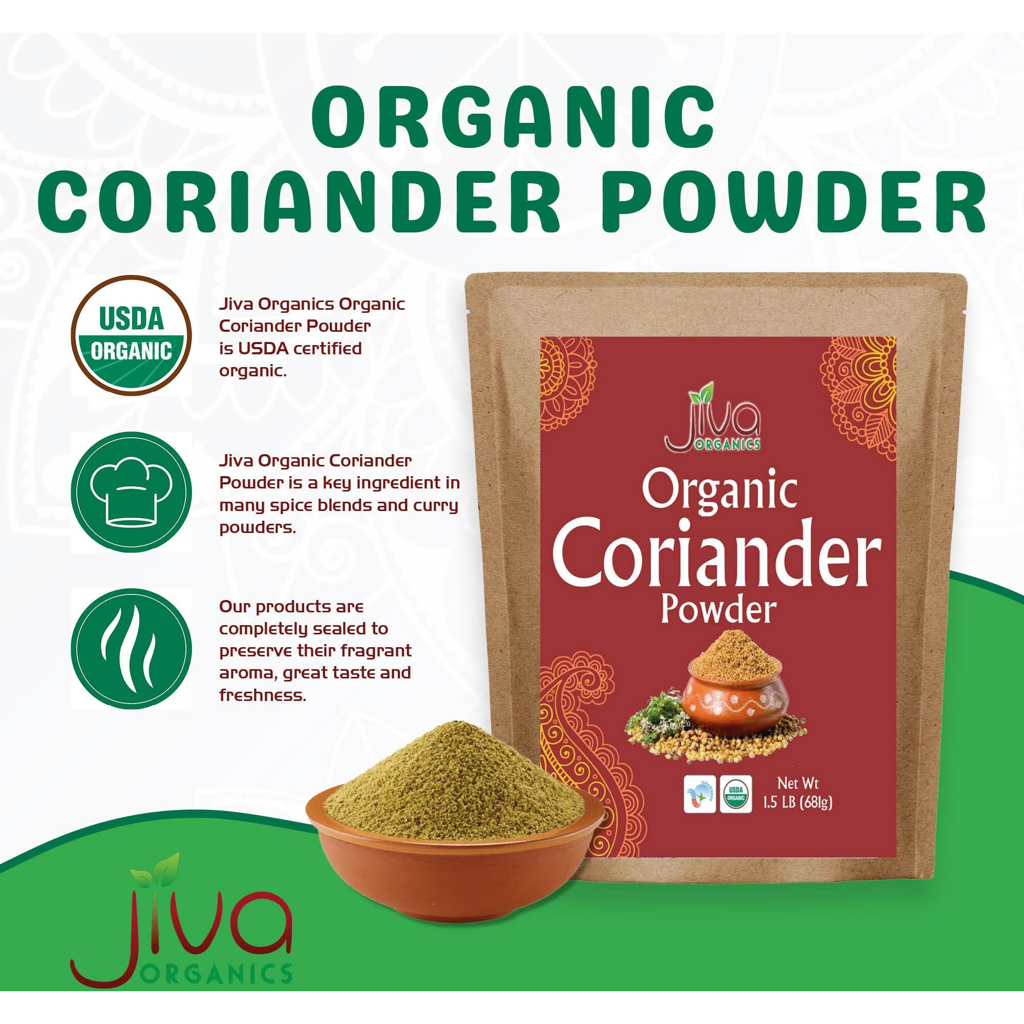 Jiva Organics Organic Ground Coriander Powder - Non-Gmo, Pure - Dhania, Coriander Seeds Ground (1.5 Pound Bag)