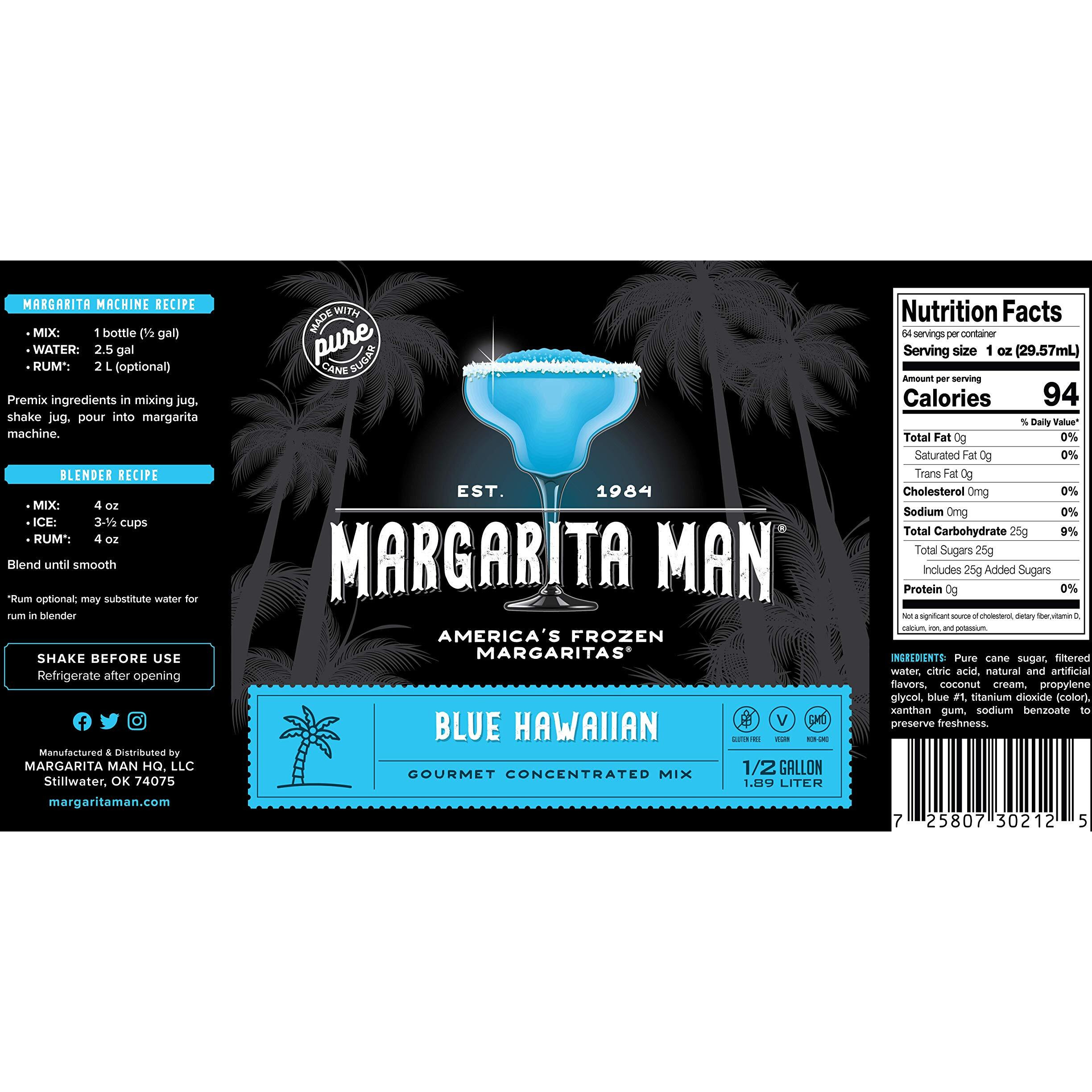 Margarita Man Blue Hawaiian Slush Mix | Blue Hawaiian Daiquiri Mix | 64Oz Bottle, Makes 56 Drinks | Bars, Restaurants, At Home | Pure Cane Sugar