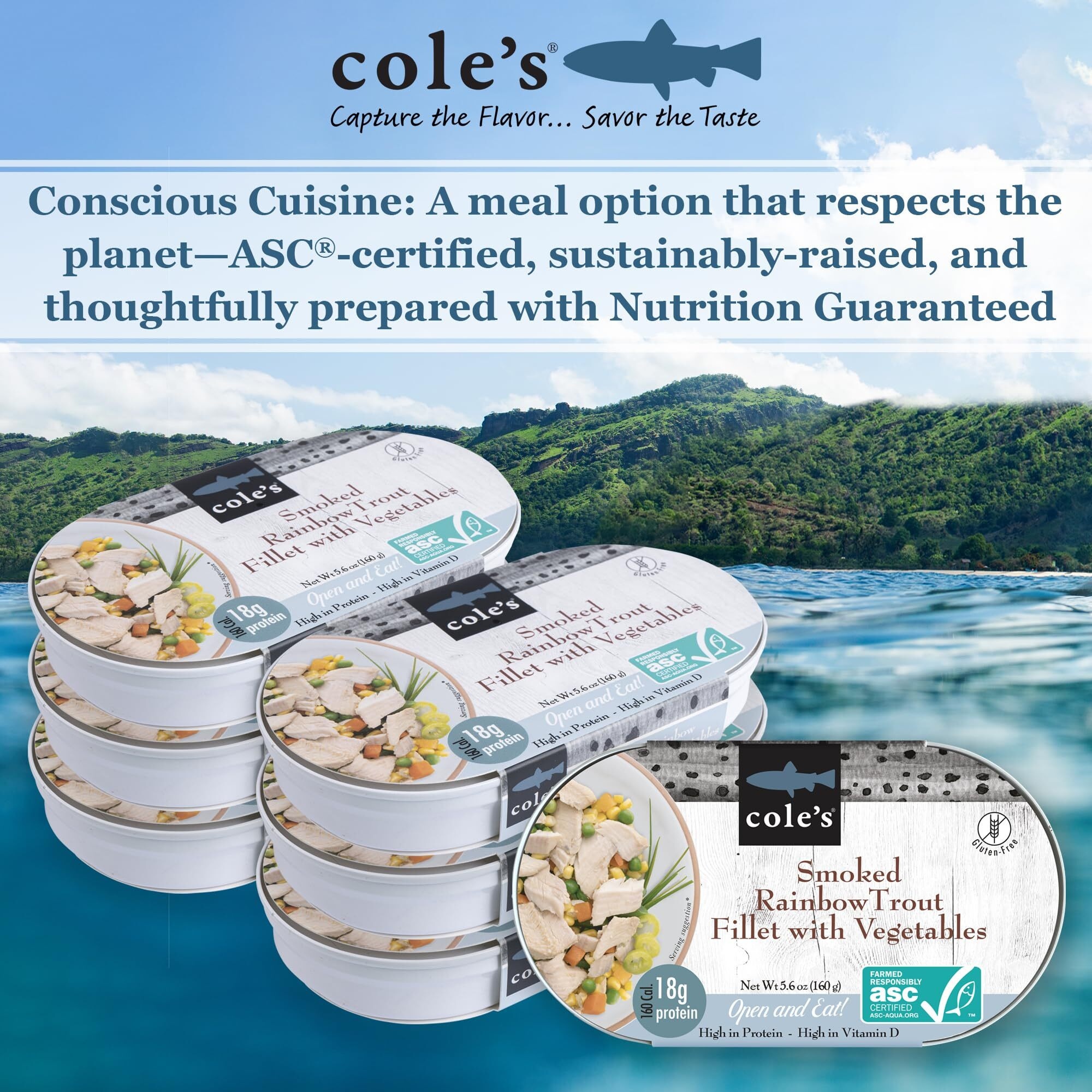 Coles - Smoked Rainbow Trout Fillet With Vegetables| Open & Eat | Ready To Eat Meal | 5.6 Oz Hand-Packed Canned Fish | 19G Protein | High In Vitamin D | Tinned Fish