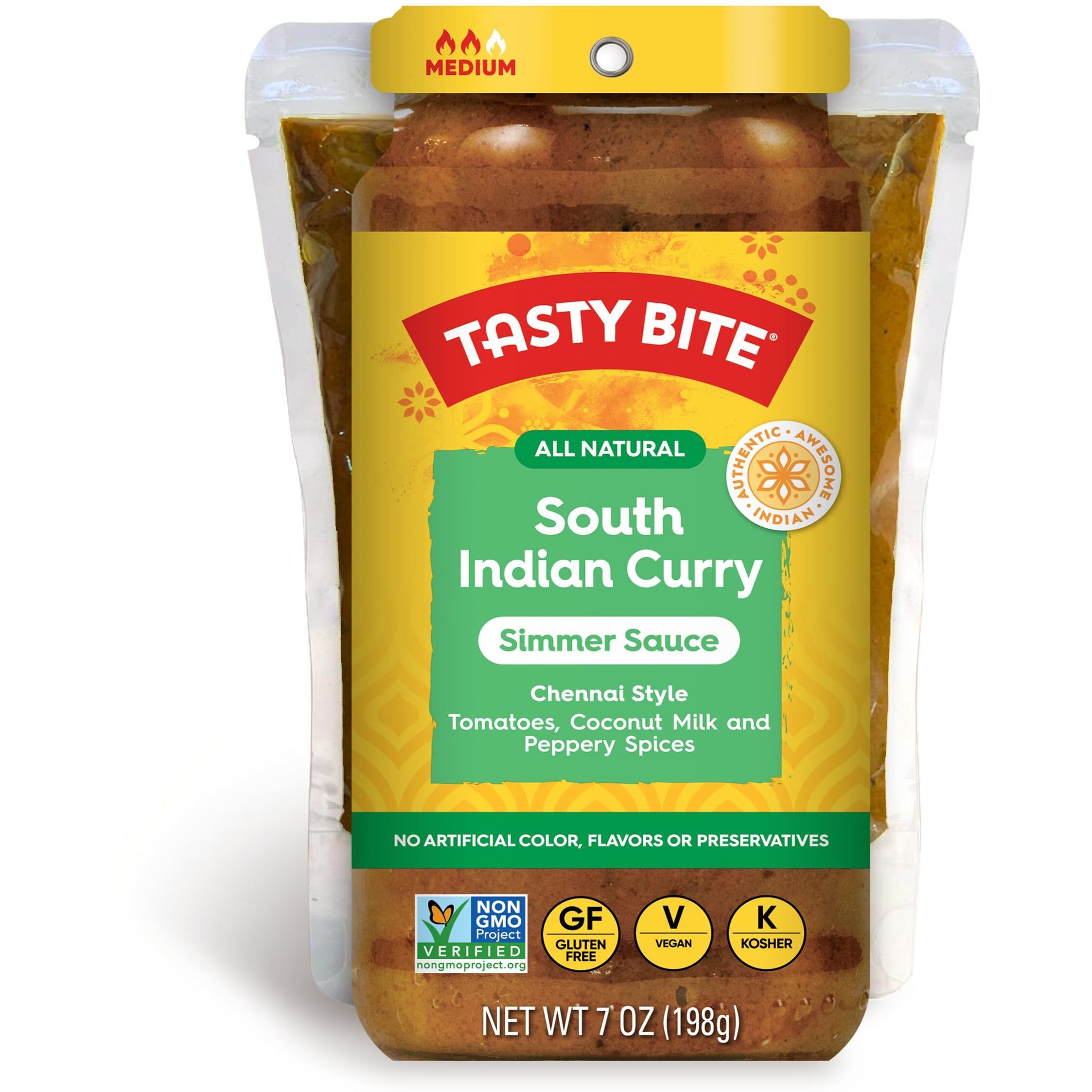 Tasty Bite Chennai South Indian Curry Simmer Sauce, 7-Ounce 5-Pack, 3-4 Servings Per Pouch, Vegan, Kosher, All Natural