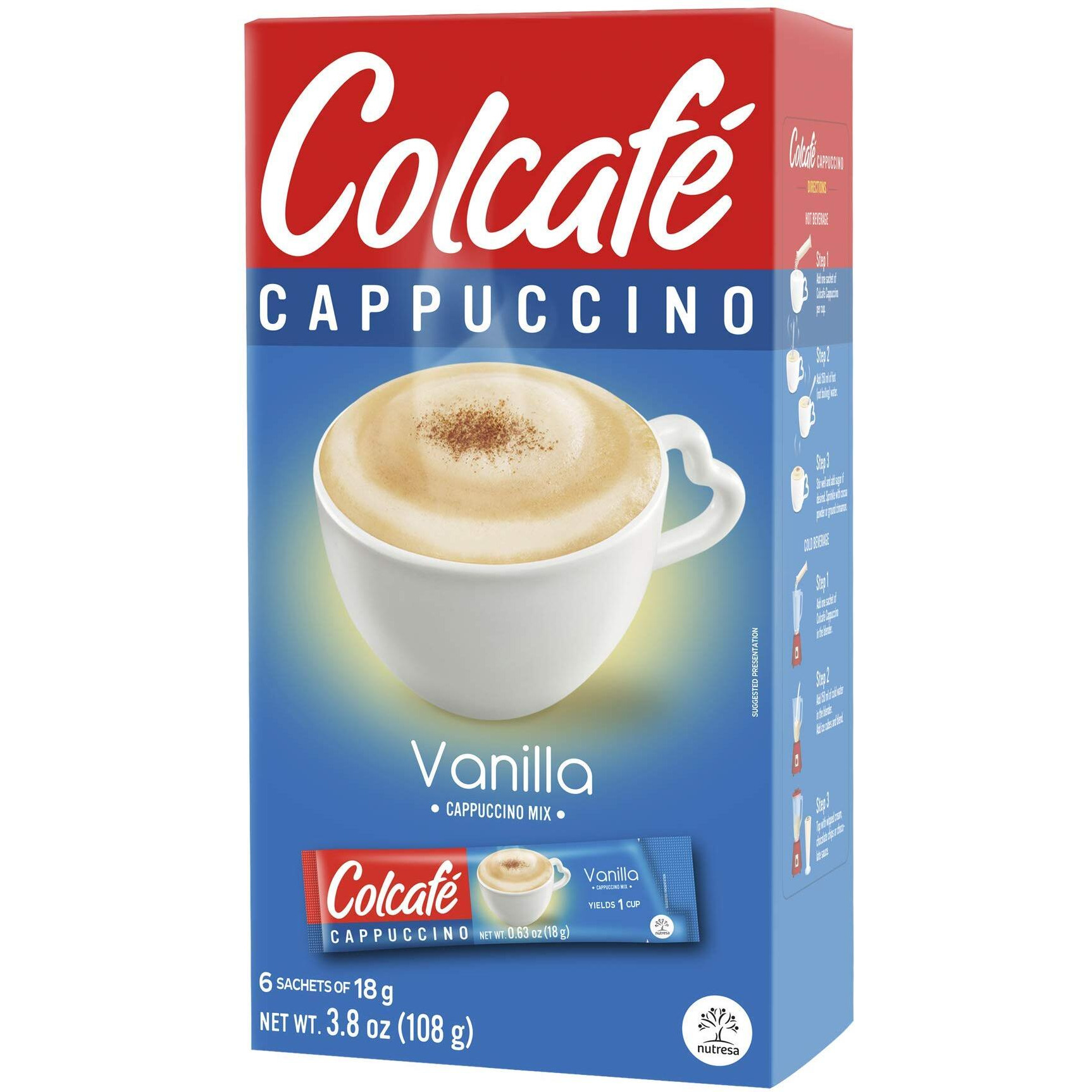 Colcaf   French Vanilla Cappuccino Instant Mix | Convenient & Portable Packs | 100% Colombian Coffee | Make Hot Or Cold | 6 Count (Pack Of 2)