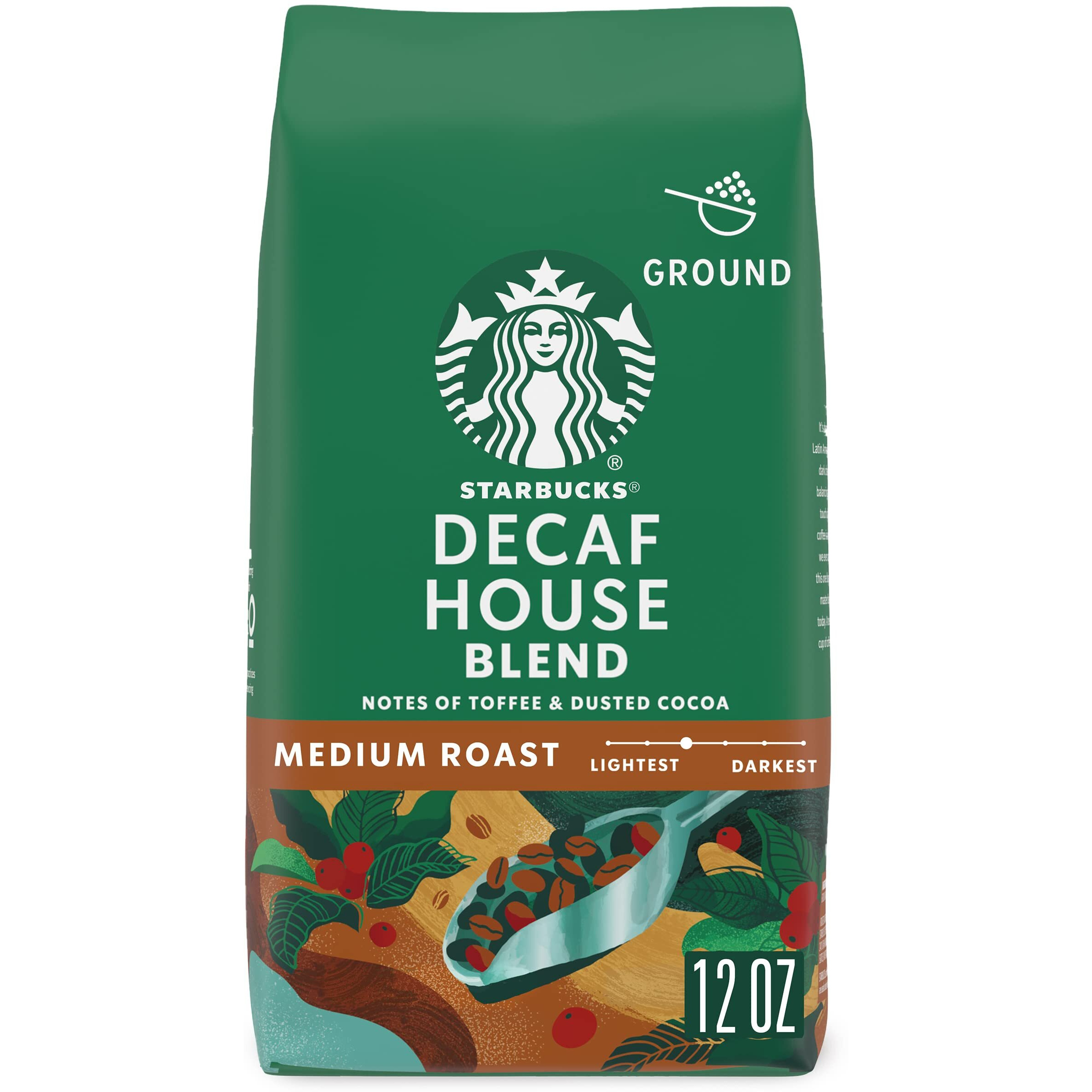 Starbucks Ground Coffee, Medium Roast Coffee, Decaf House Blend, 100% Arabica, 1 Bag (12 Oz)