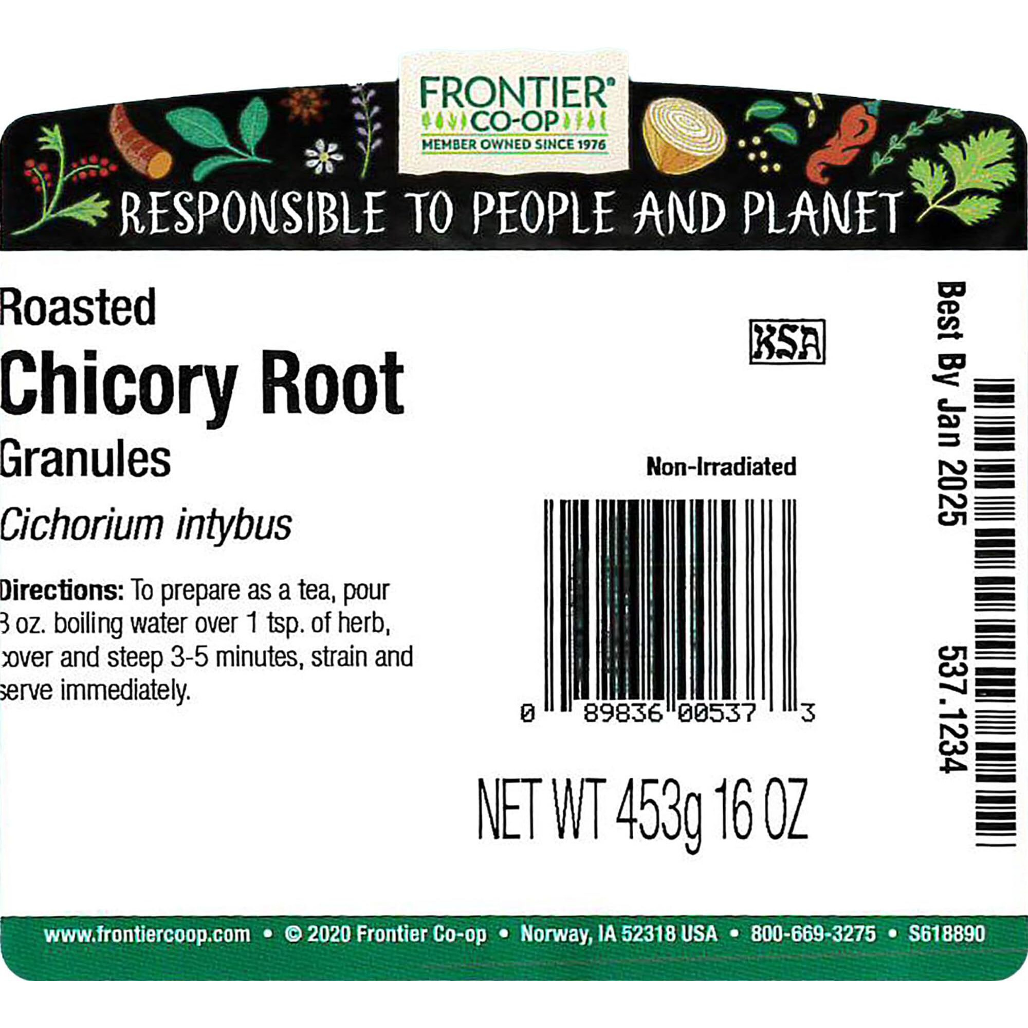 Frontier Co-Op Roasted Chicory Root Granules 1Lb - Chicory Root Coffee Substitute Alternative