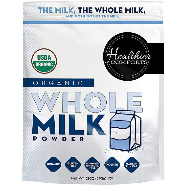 Healthier Comforts Organic Whole Milk Powder | Certified Usda Organic Powdered Milk | Kosher, Gluten Free, Non-Gmo Dry Milk Powder Whole Milk | Dried Milk W/ Resealable Packaging, Shelf Stable Milk 21Oz