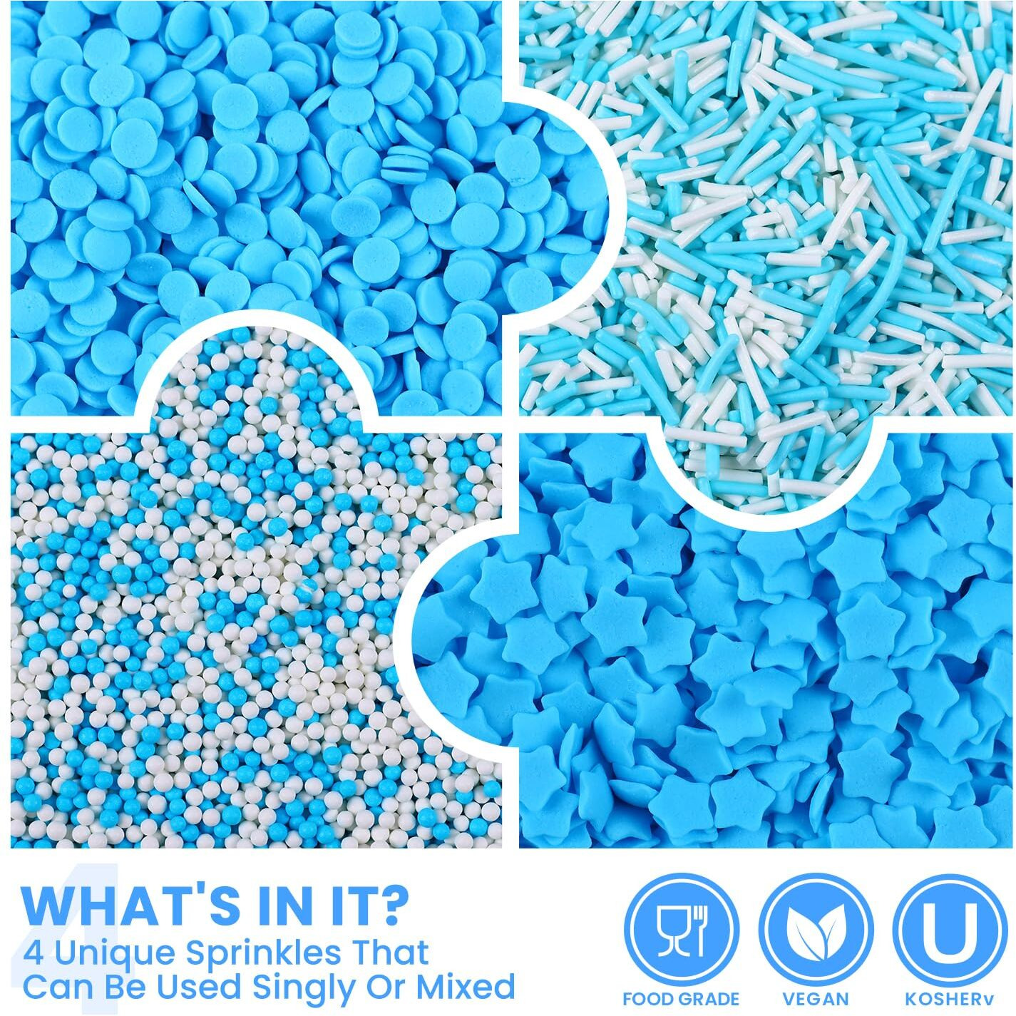 Blue Sprinkles Set, Edible Winter Sprinkles For Cake Decorating, White Nonpareils Sprinkles For Cupcake Toppers Baking Cookies Ice Cream Dounts Christmas Decoration(7.04 Oz)
