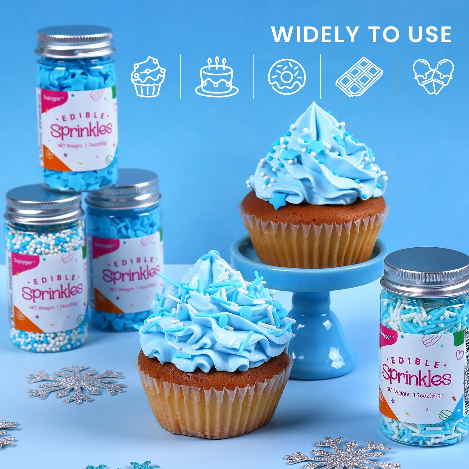 Blue Sprinkles Set, Edible Winter Sprinkles For Cake Decorating, White Nonpareils Sprinkles For Cupcake Toppers Baking Cookies Ice Cream Dounts Christmas Decoration(7.04 Oz)