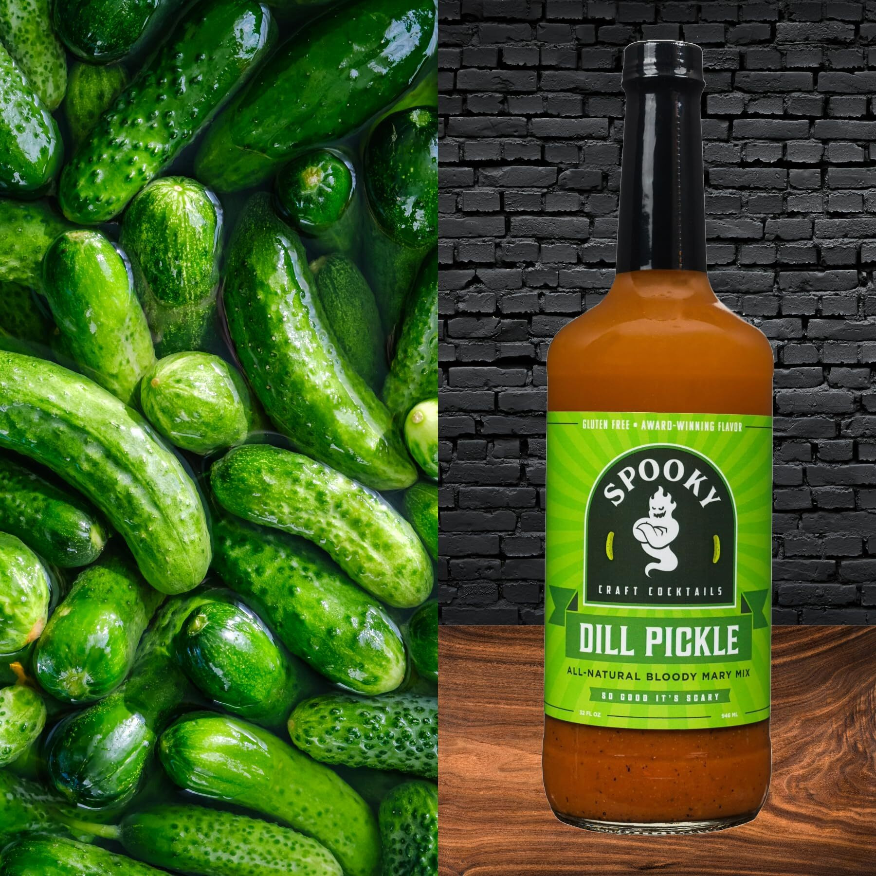 Spooky Dill Pickle Bloody Mary Mix - Made With All Premium Natural Ingredients - No Artificial Color Or Flavor - No Preservative, No Msg, Low Carb, Low Calorie, & Gluten Free - 32 Oz (Pack Of 2)
