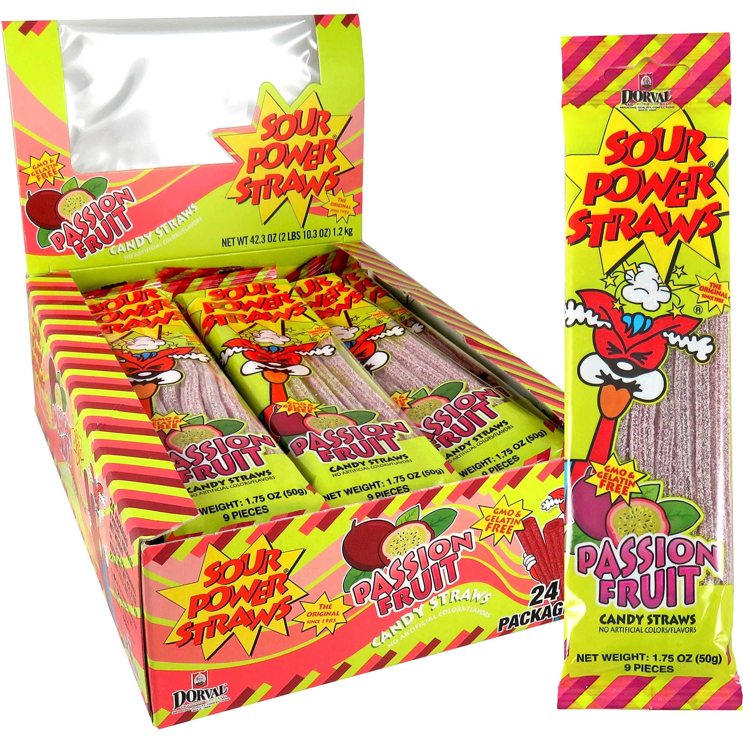 Sour Power Passionfruit Candy Straw Packages, 24Count