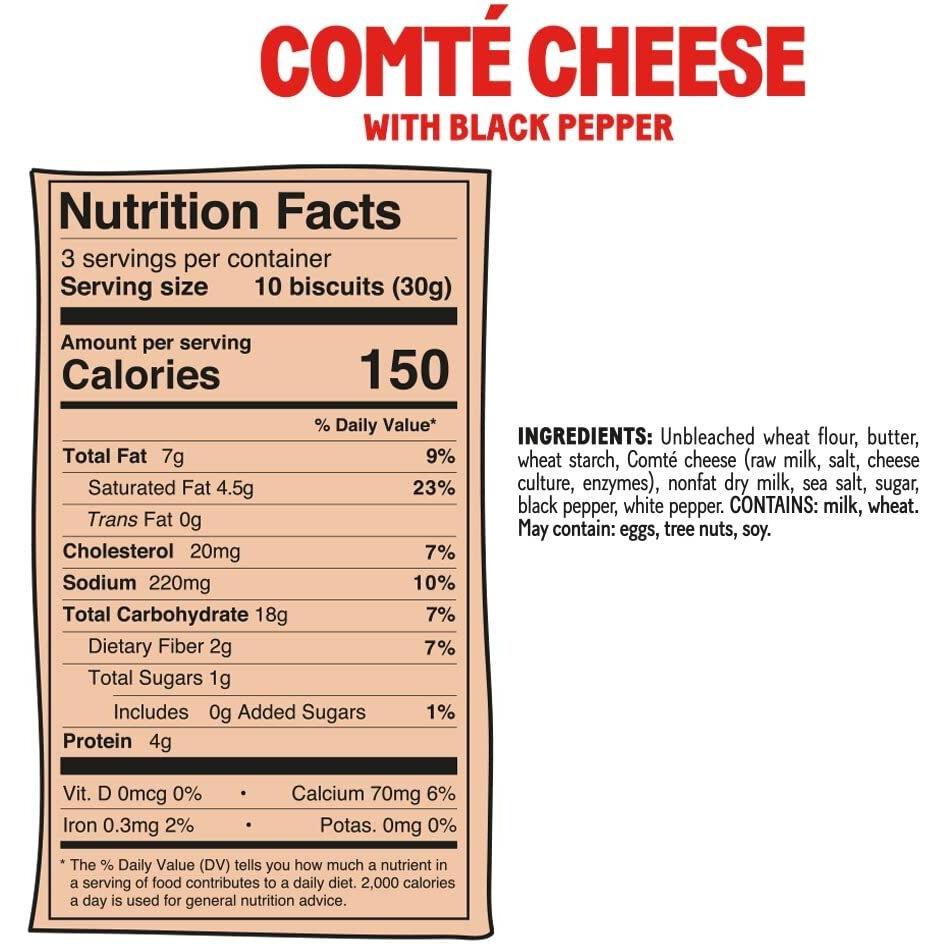 Michel Et Augustin Cheese Crackers, Comt   Cheese Biscuits With Black Pepper, Crispy Gourmet Snacks, Savory Snacks Party Crackers, 3-Pack, 3.5 Oz. Bags