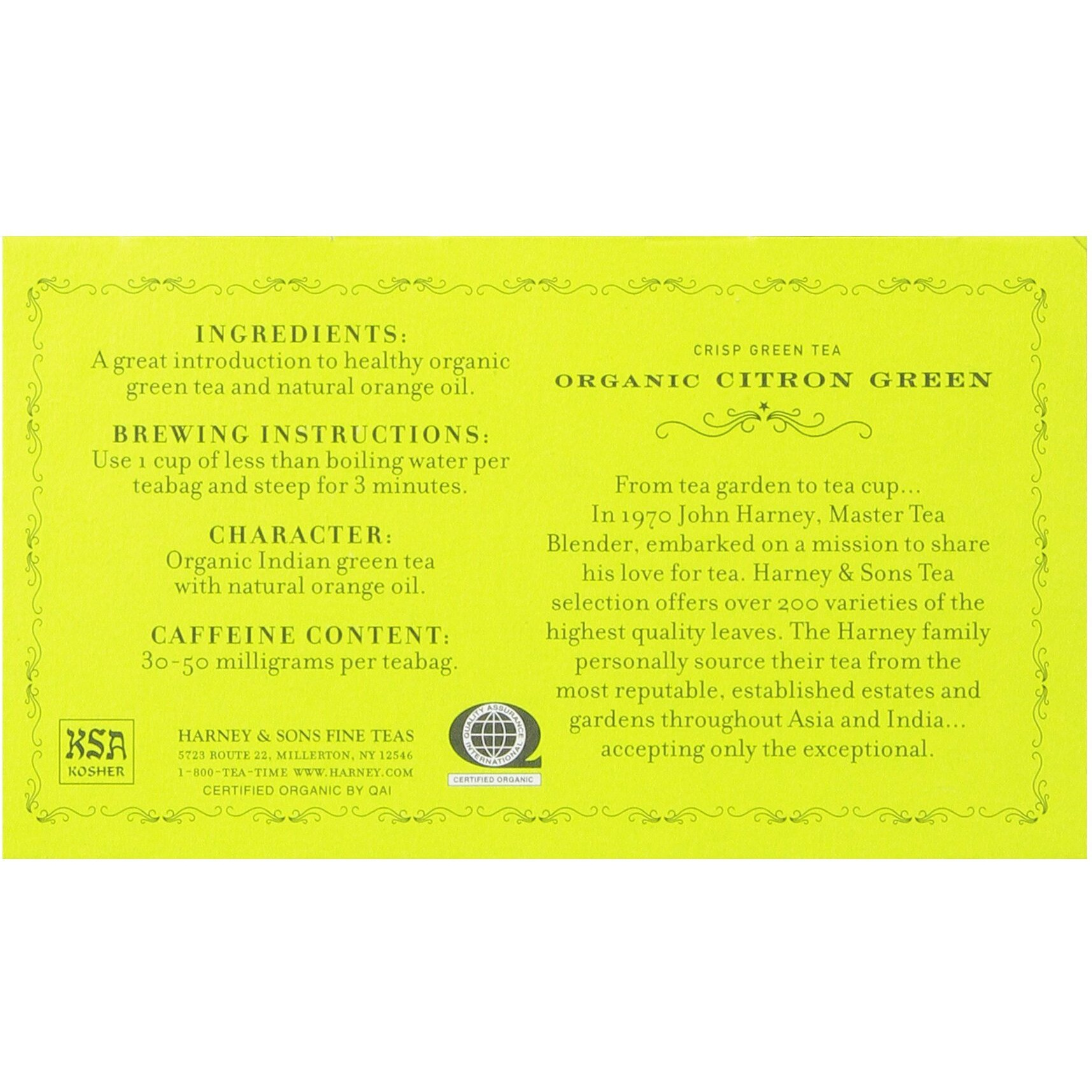Harney & Sons Green Tea, Organic Citron, 50 Tea Bags