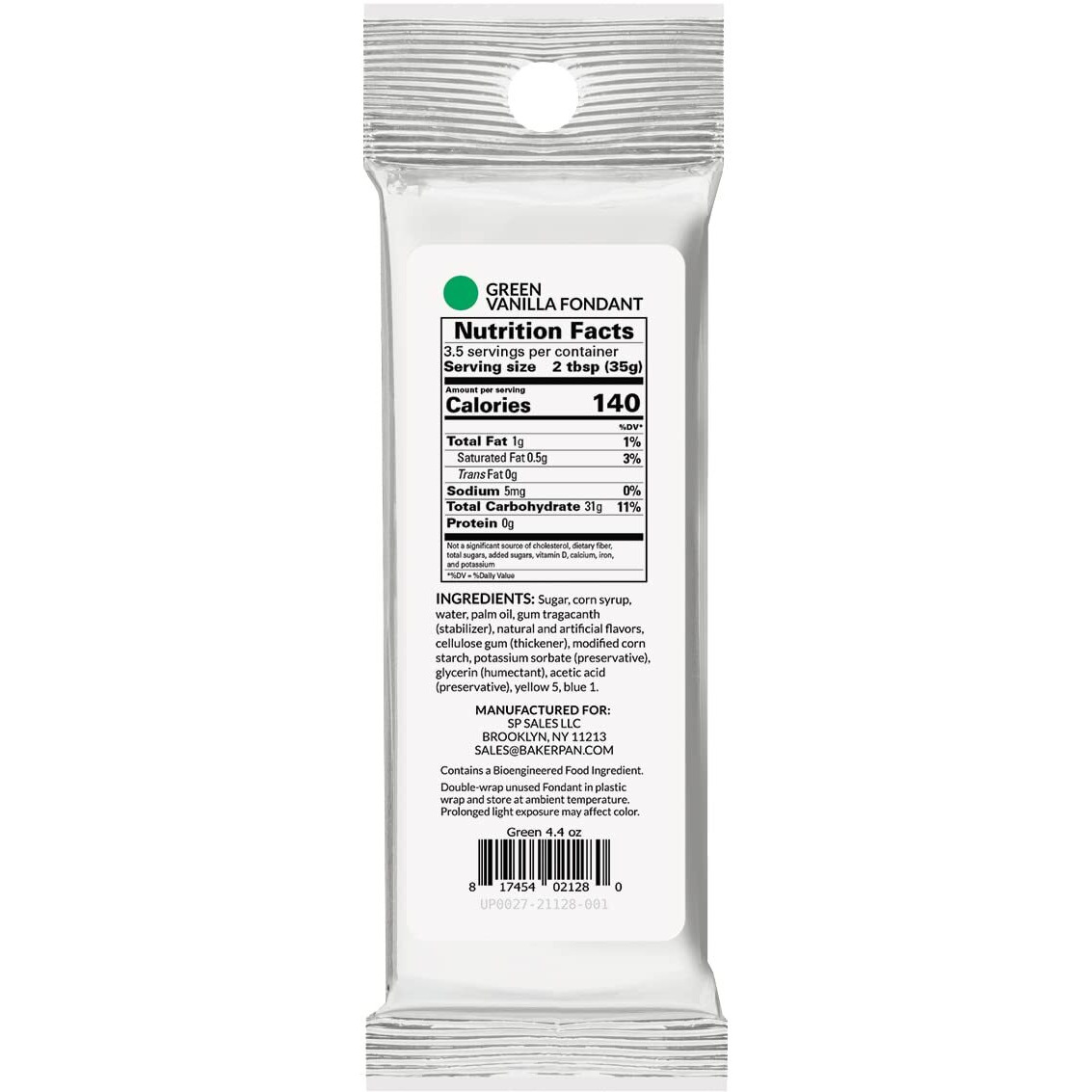 Bakerpan Premium Rolled Green Fondant For Cake Decorating, Vanilla Flavor - 4.4 Ounces (Made In Usa)