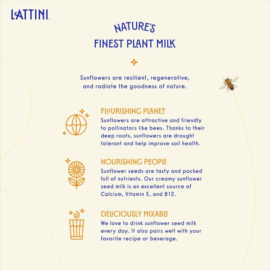 Lattini Original Non-Dairy Sunflower Milk | Plant-Based, Vegan, Sustainable, Non-Gmo - Allergen Free Milk Alternative 32 Fl Oz (Pack Of 6)