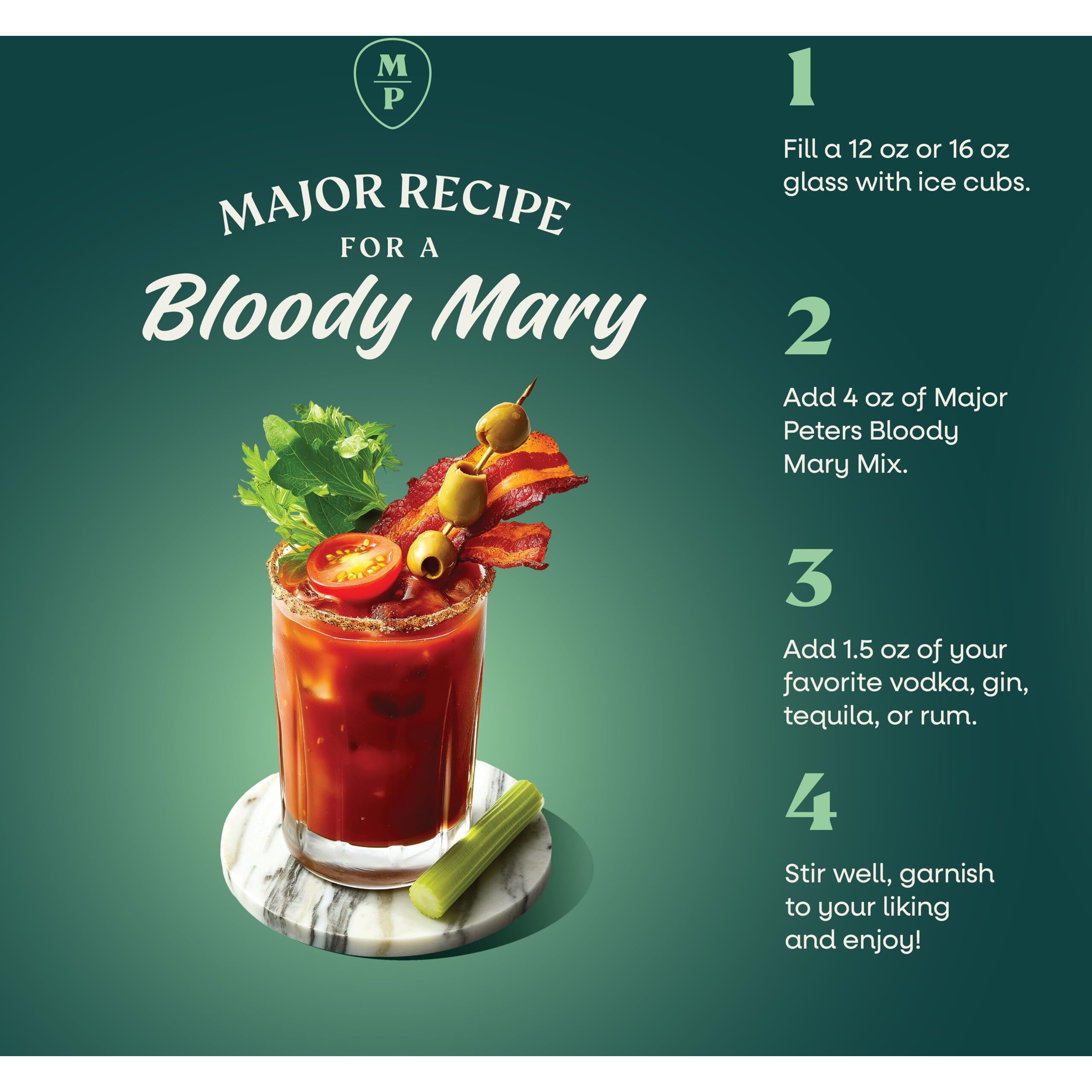 Major Peters' Premium, Full Body Bloody Mary Mix, Only Add Spirits & Garnishes For Ideal Drink, Original (59.2 Fl Oz Pack Of 1)