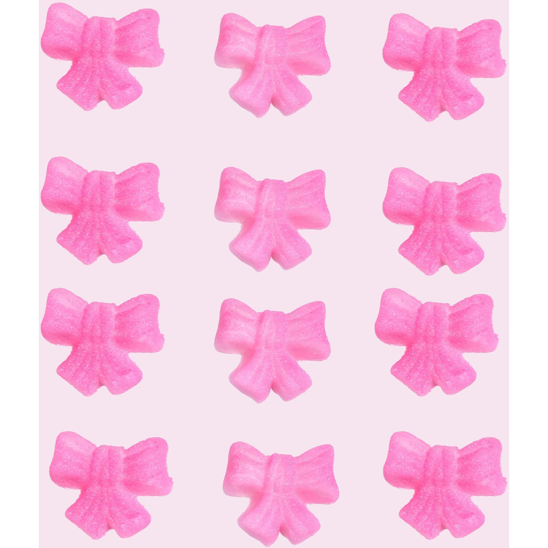 12Pk Shimmer Baby Pink Ribbon Bows Cake Cupcake Sugar Decoration Toppers
