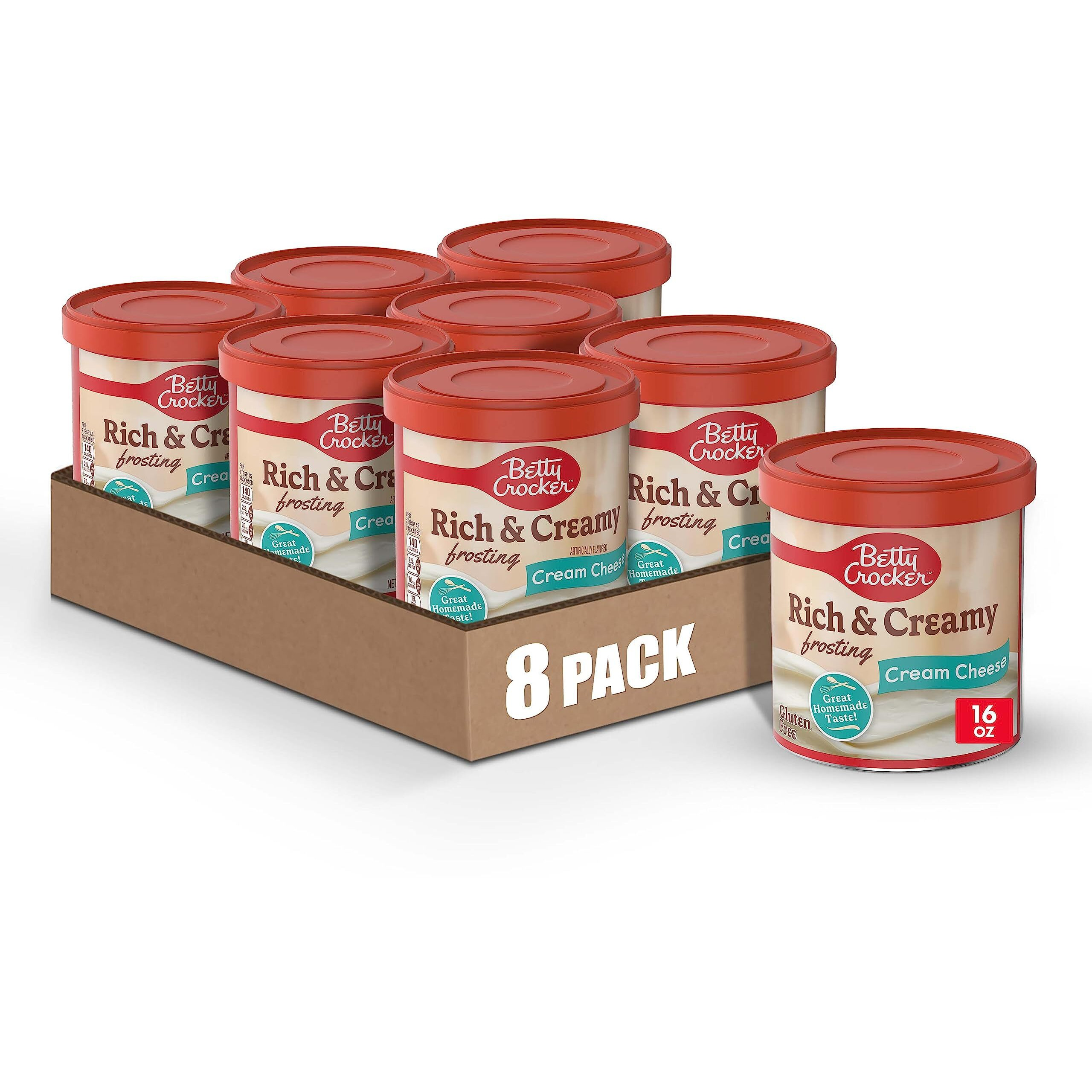 Betty Crocker Rich & Creamy Cream Cheese Flavored Frosting, Gluten Free Frosting, 16 Oz (Pack Of 8)