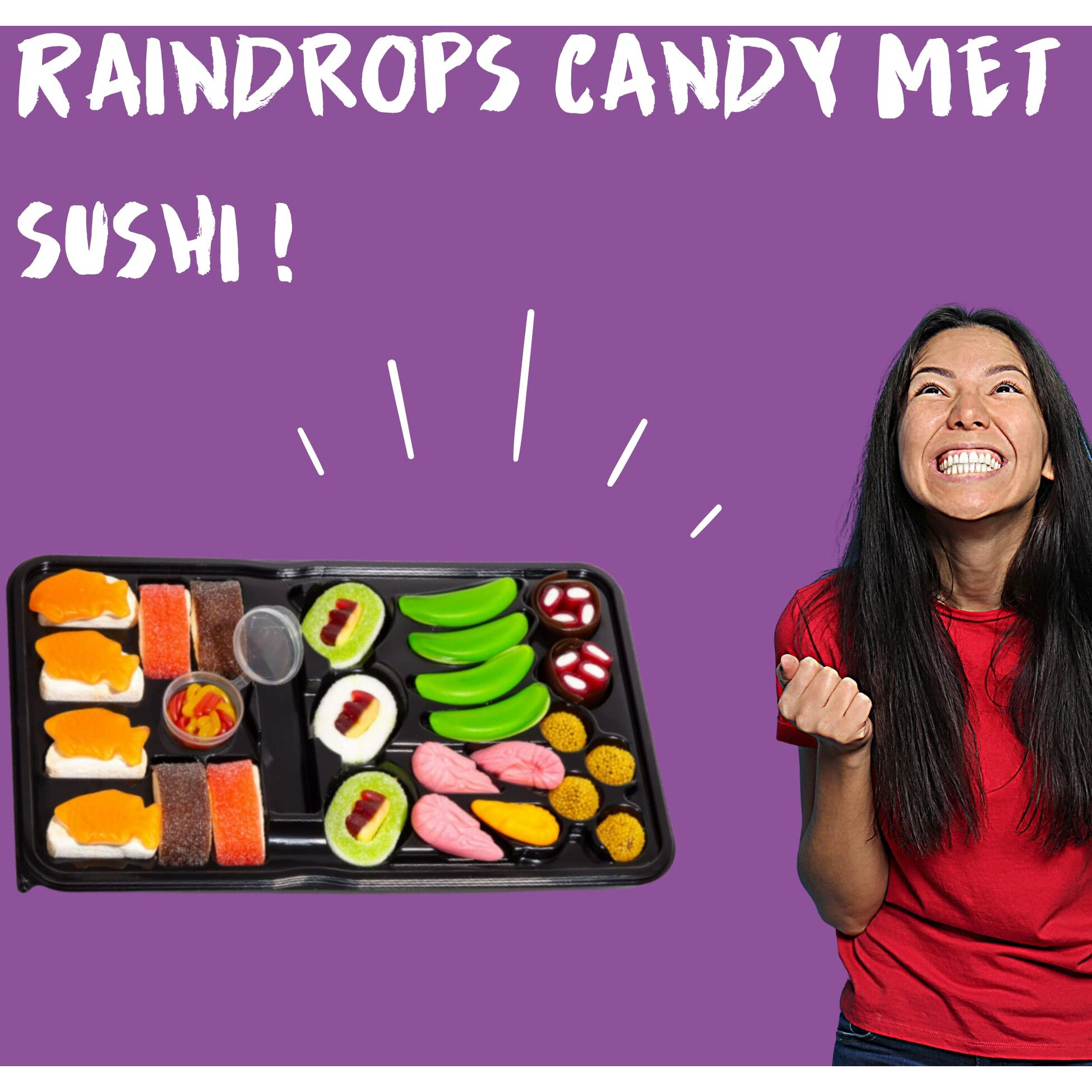 Raindrops - Gummy Candy Large Sushi Bento Box - Yummy Gummy Food Looks Just Like A Sushi - Men's Stocking Stuffer Ideas - (9.5 Oz)