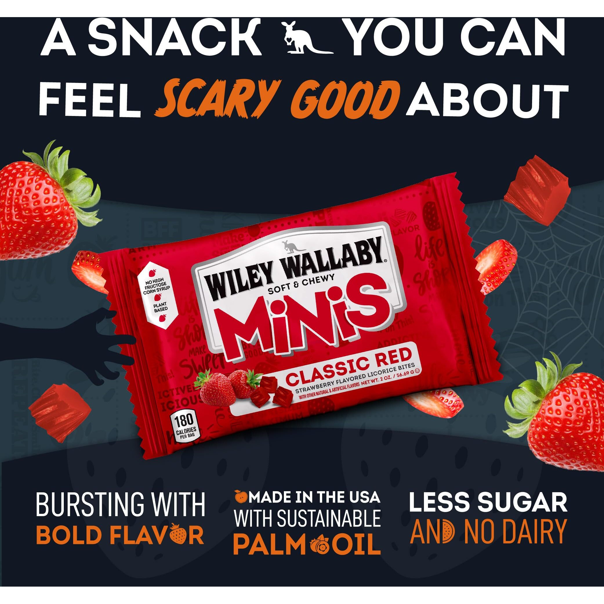Wiley Wallaby Classic Red Mini Licorice Bites 2.0 Ounce Gourmet Soft & Chewy Australian Strawberry Licorice Candy Bags, 18 Pack