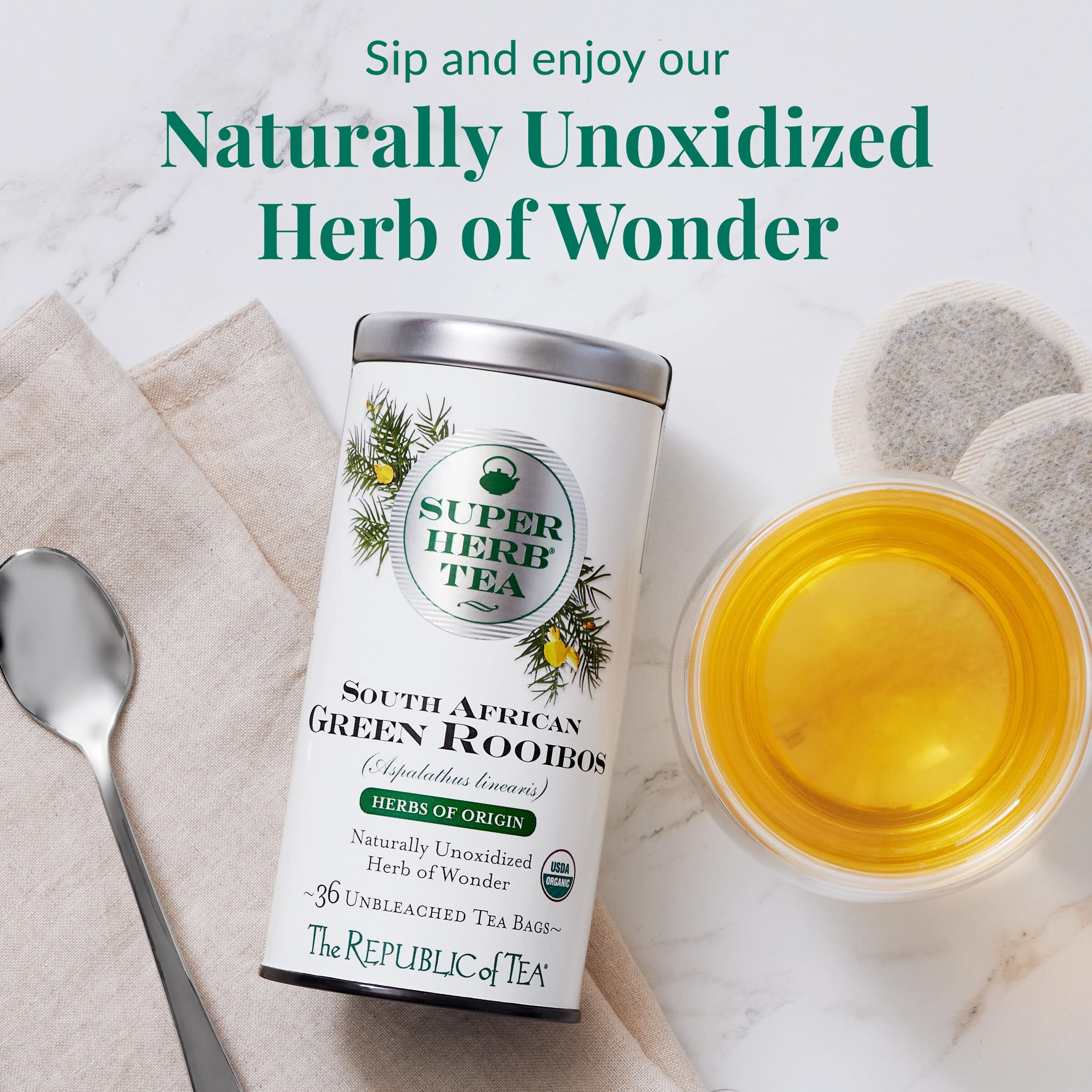 The Republic Of Tea - Organic South African Green Rooibos Superherb Tea Tin, 36 Herbal Tea Bags, Naturally Caffeine-Free Herbs Of Origin