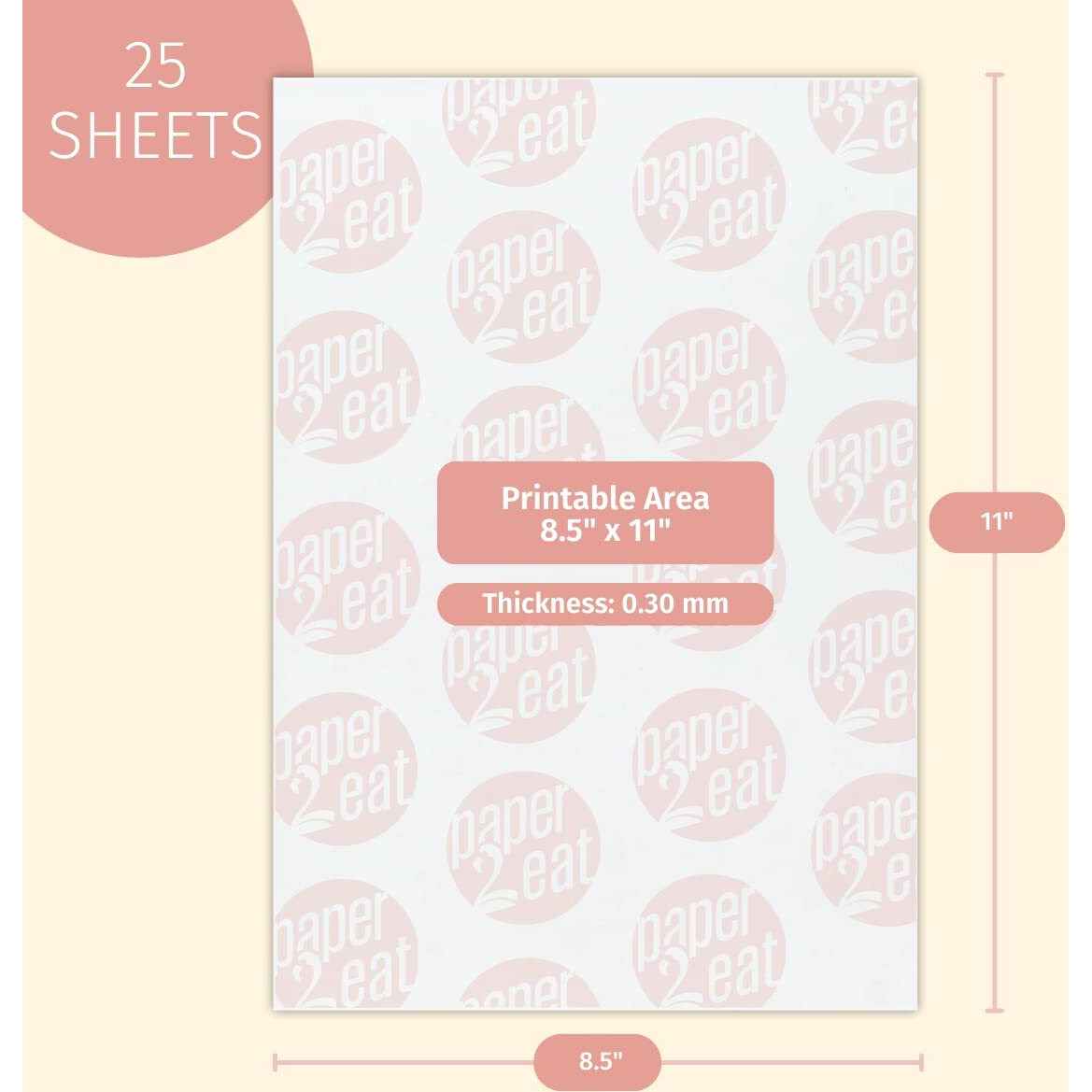 Paper2Eat Edible Wafer Paper Sheets Standard 8.5"" X 11"" - 25 Count - 0.30 Mm - Vanilla Flavored